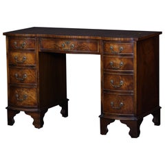Desk , Small English Knee Hole Desk with Tooled Leather Top, Serpentine Front