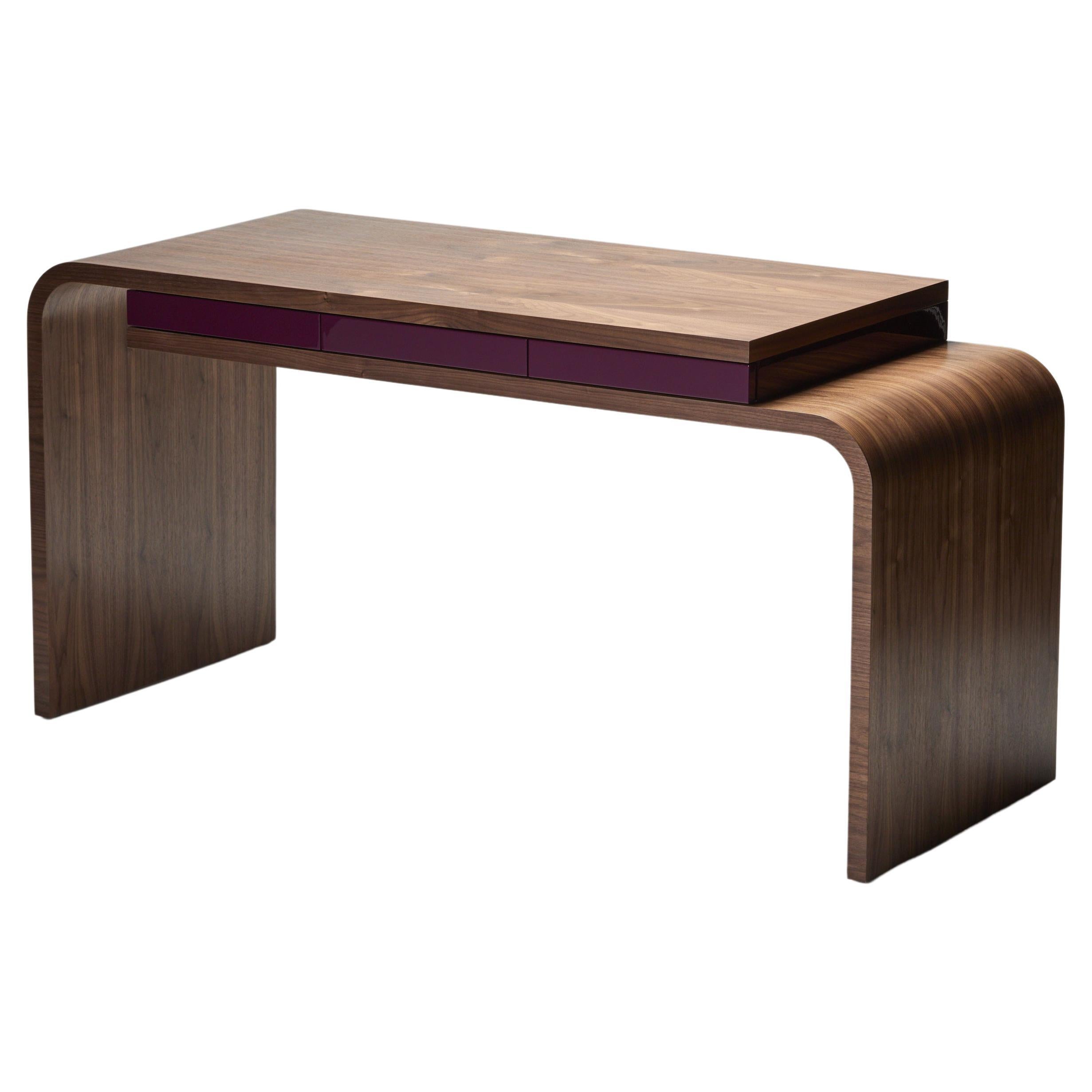 Desk, SOA by Reda Amalou Design, 2021, Deep Garnet Lacquer, Walnut, 160 cm For Sale