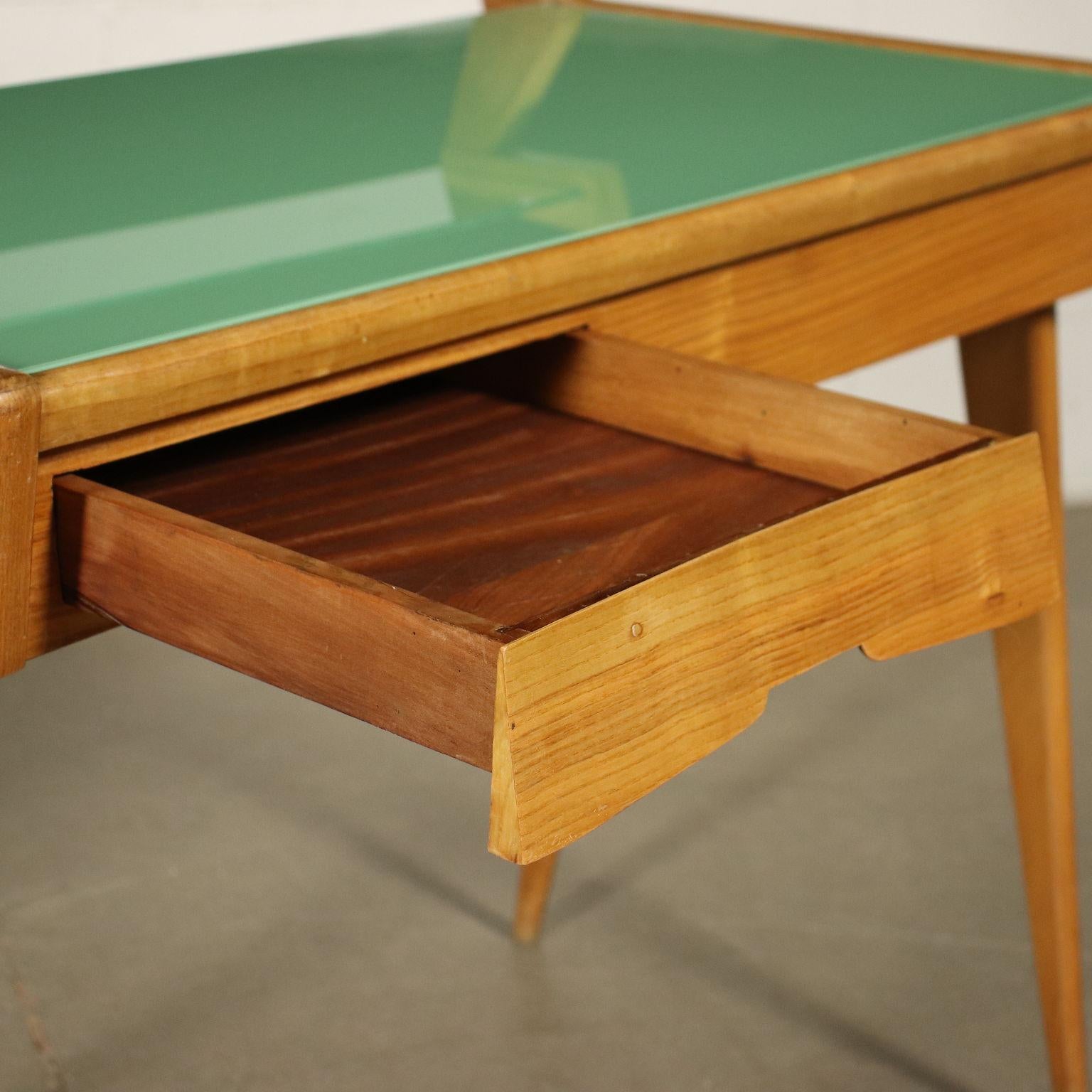 Desk Solid Beech Ash Veneer Back-Treated Clear Glass, Italy, 1950s 4