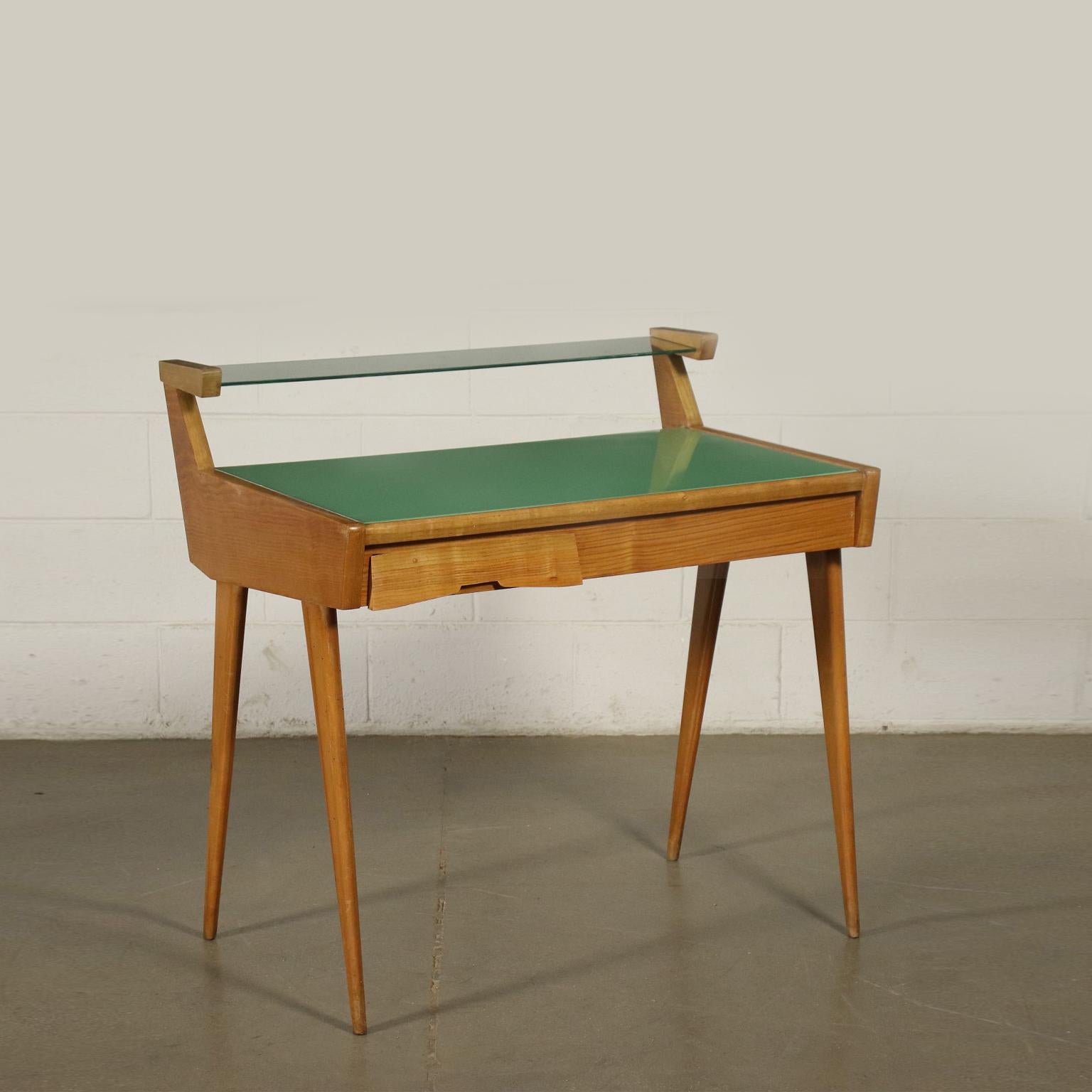 Desk Solid Beech Ash Veneer Back-Treated Clear Glass, Italy, 1950s 11