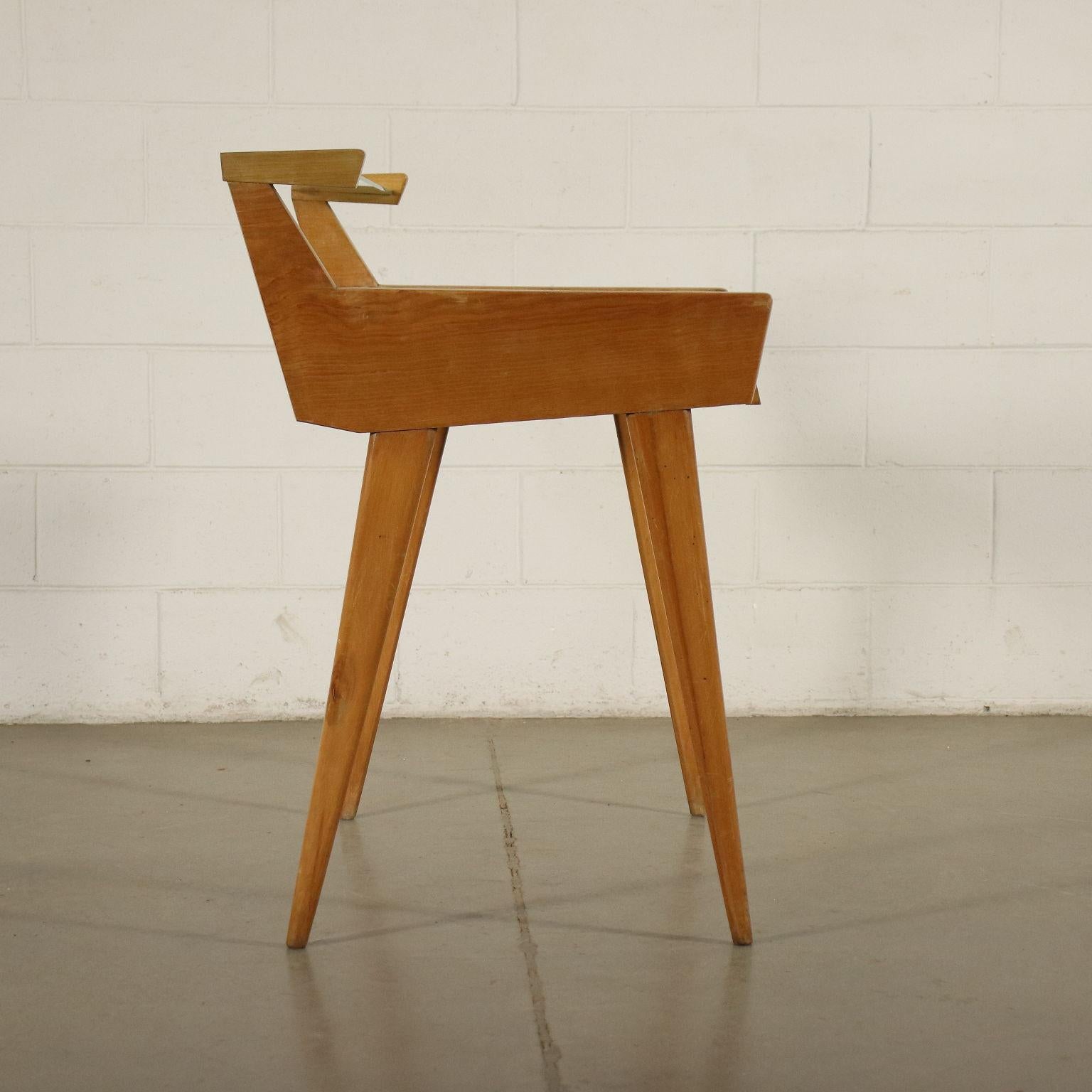 Mid-Century Modern Desk Solid Beech Ash Veneer Back-Treated Clear Glass, Italy, 1950s