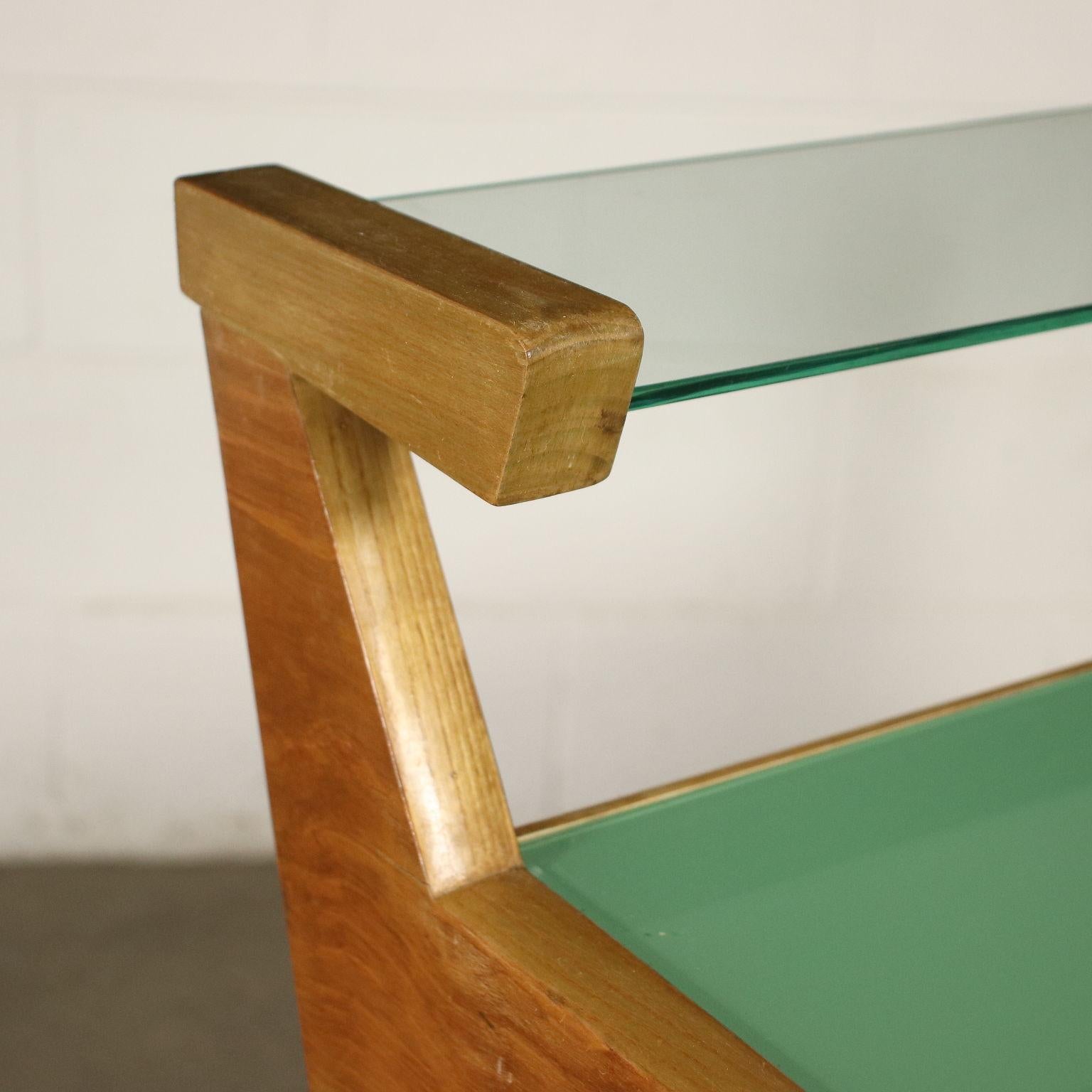 Italian Desk Solid Beech Ash Veneer Back-Treated Clear Glass, Italy, 1950s