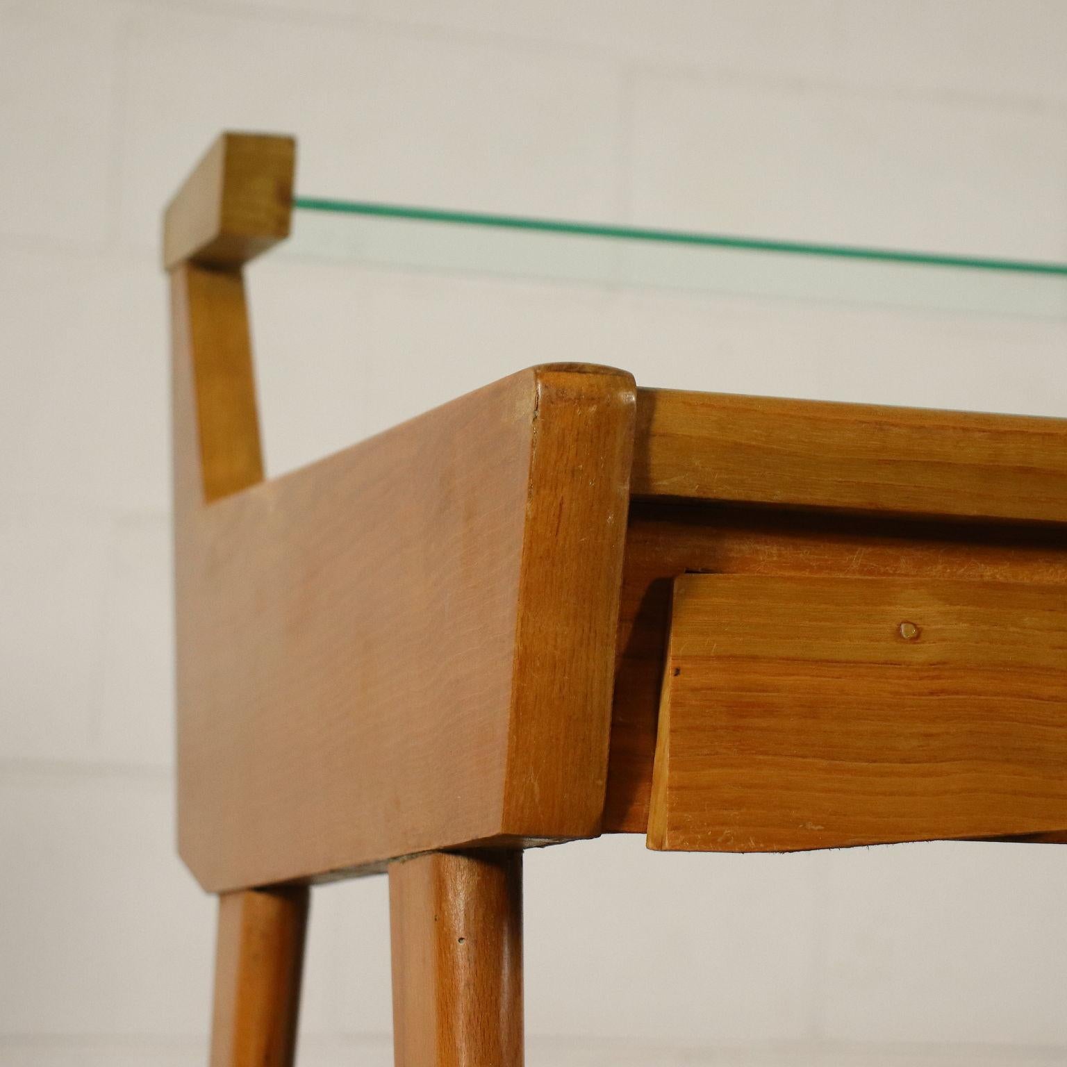 Desk Solid Beech Ash Veneer Back-Treated Clear Glass, Italy, 1950s In Excellent Condition In Milano, IT