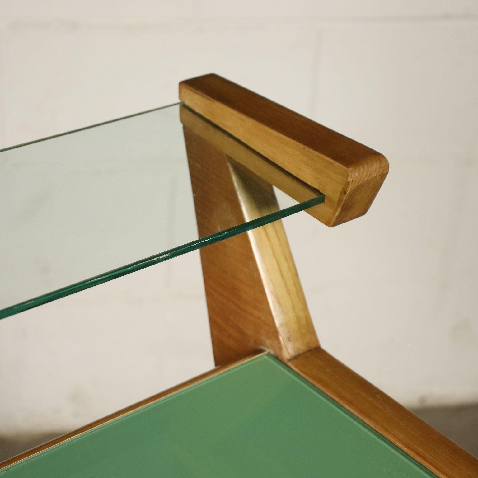 Mid-20th Century Desk Solid Beech Ash Veneer Back-Treated Clear Glass, Italy, 1950s