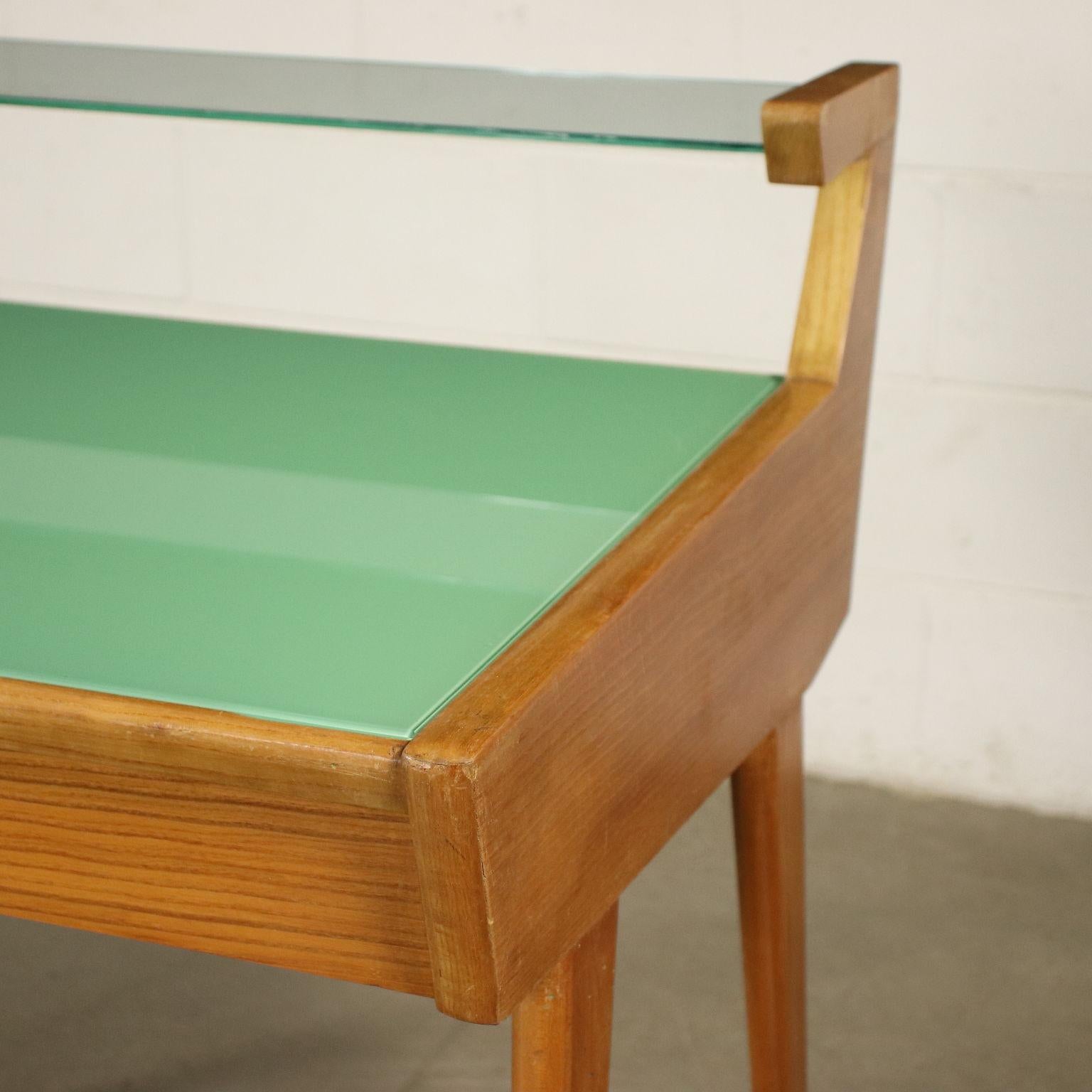 Desk Solid Beech Ash Veneer Back-Treated Clear Glass, Italy, 1950s 3