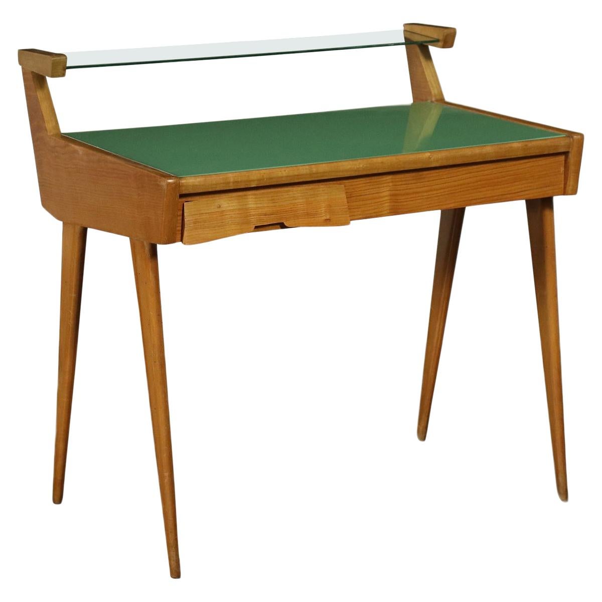 Desk Solid Beech Ash Veneer Back-Treated Clear Glass, Italy, 1950s