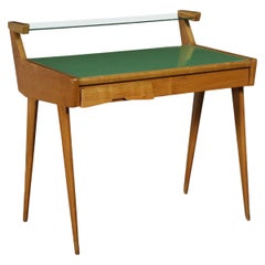 Desk Solid Beech Ash Veneer Back-Treated Clear Glass, Italy, 1950s