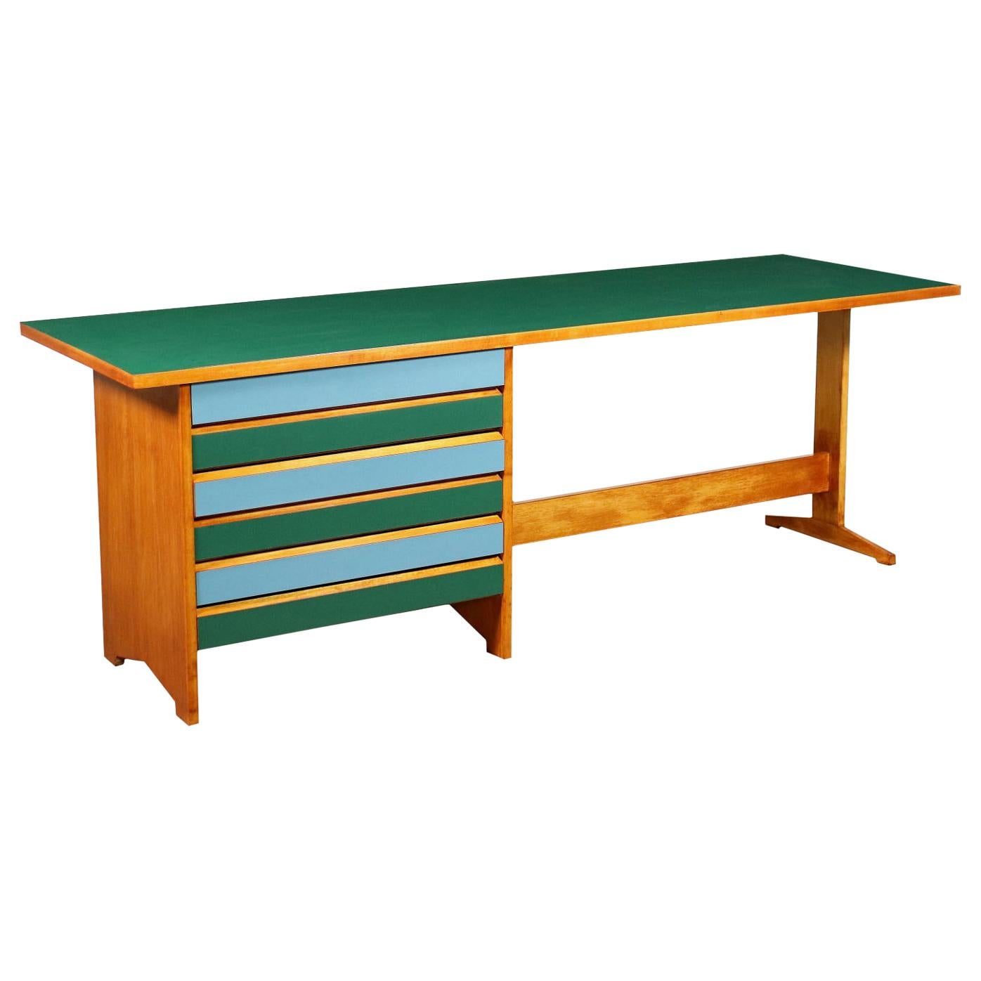 Desk Solid Wood Blond Mahogany Formica, Italy, 1950s