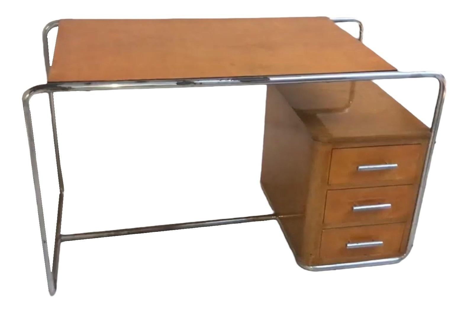 Schreibtischstil Art déco aus Holz und Chrom, 1940, hergestellt in Deutschland im Angebot 8
