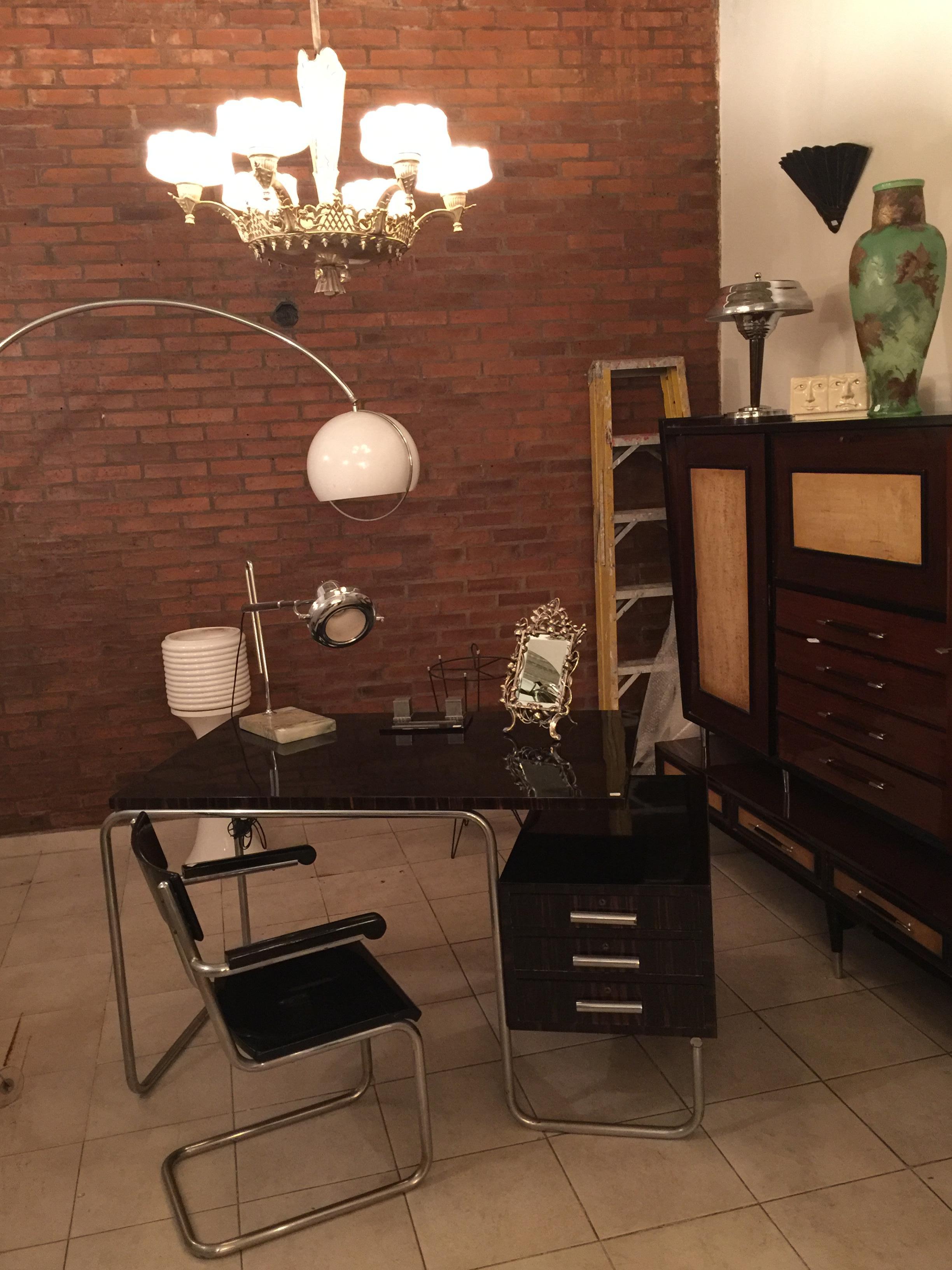 Desk Style Art Deco in Wood and chrome, 1940, Made in Germany For Sale 7