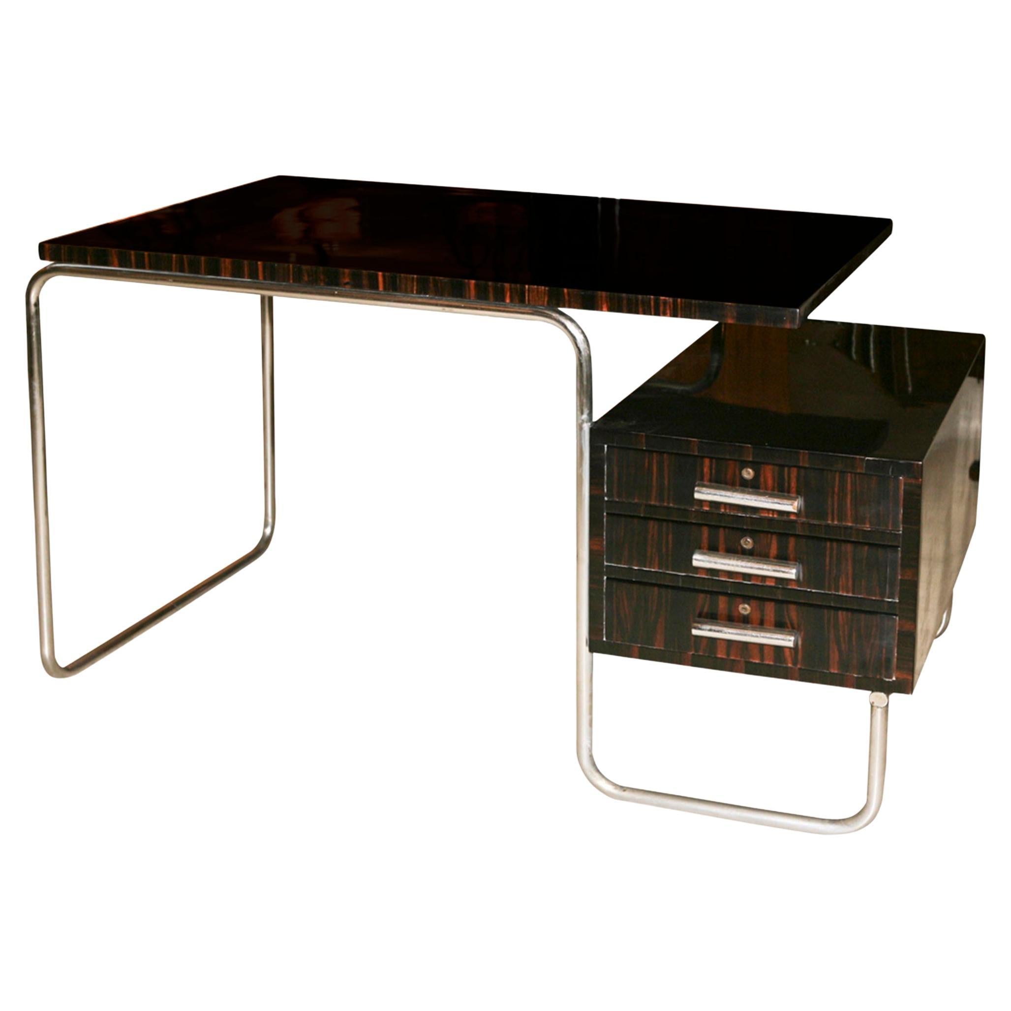 Desk Style Art Deco in Wood and chrome, 1940, Made in Germany