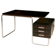 Vintage Desk Style Art Deco in Wood and chrome, 1940, Made in Germany