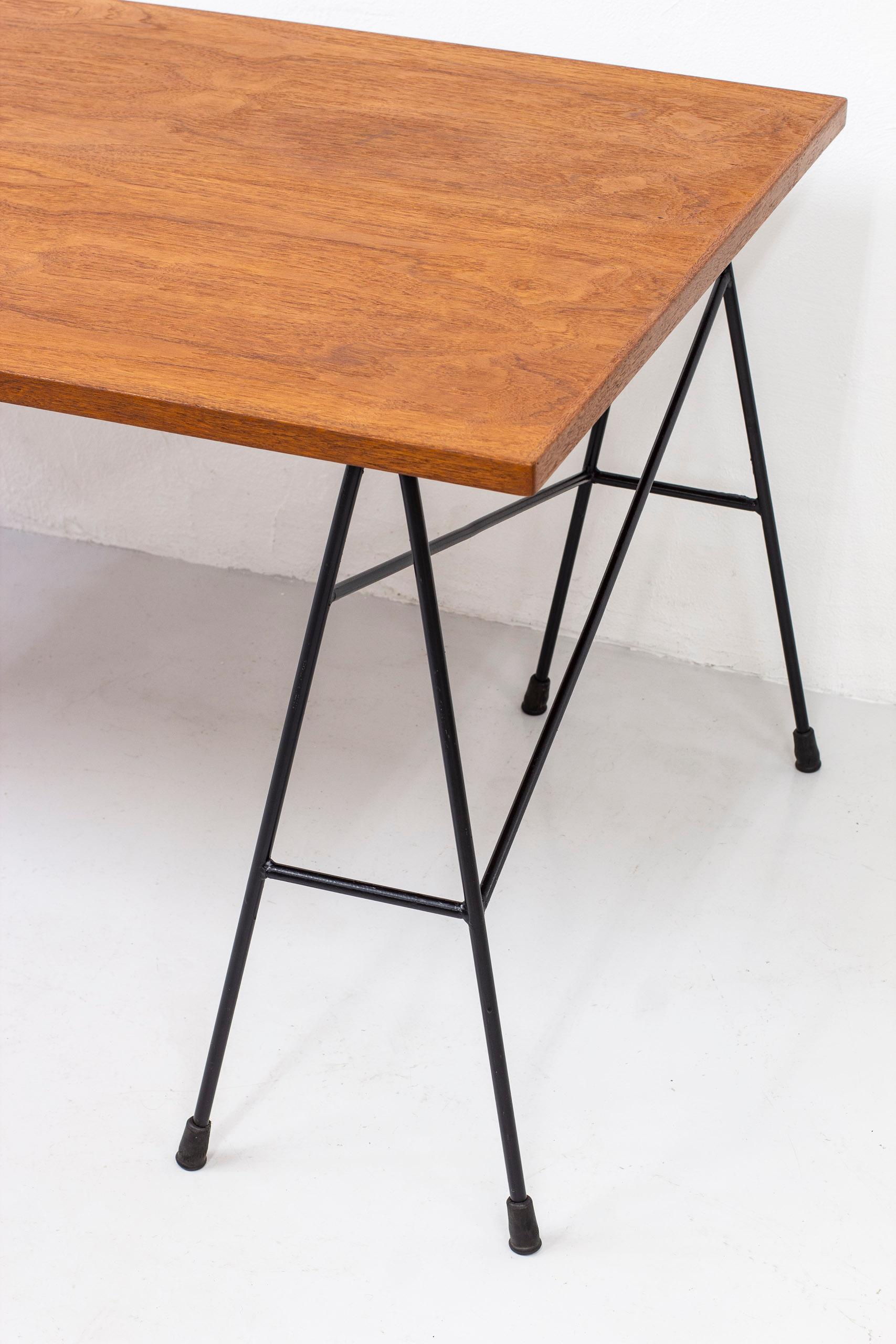 Swedish Desk /Table by Bengt Johan Gullberg, Metal and Teak, Sweden, 1950s For Sale