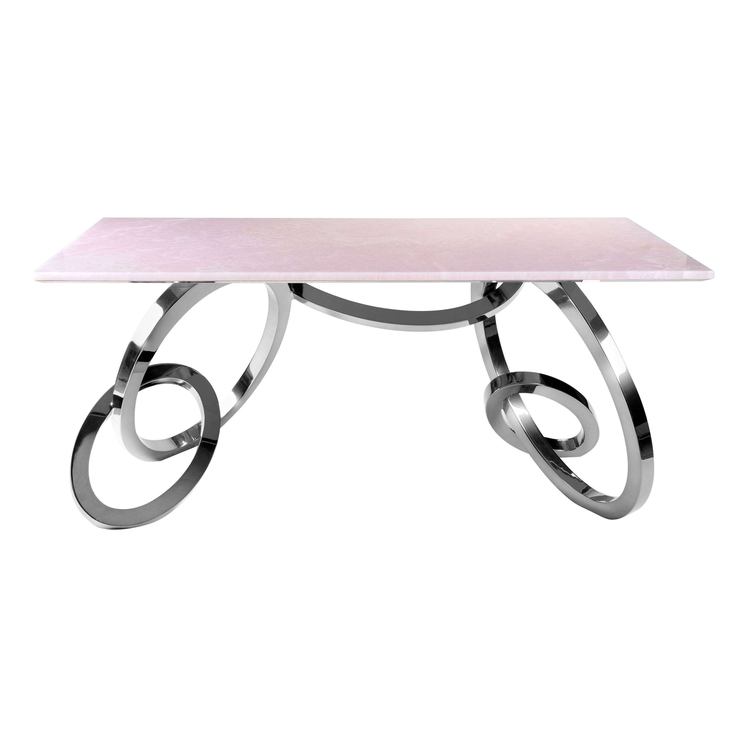 Scrivania Tavolo Casa Ufficio Rosa Onice Specchio Acciaio Lucido Design da Collezione Italia