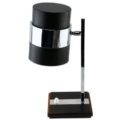 Desk / Table Lamp Metal Flex Shade and Chrome Mount, Base with a Wooden Detail
