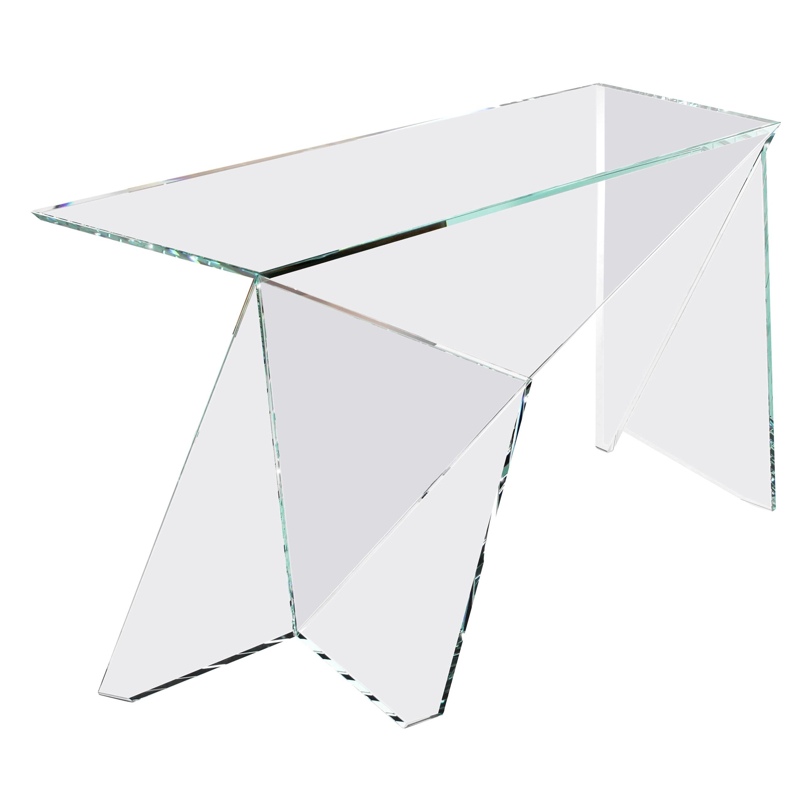 Table de bureau ou d'écriture en verre et cristal de forme géométrique Design de collection Italie
