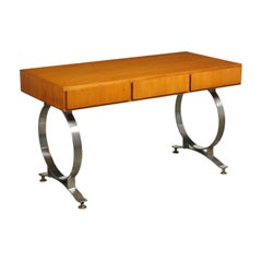 Desk Tanganyika Walnut Veneer Chromed Metal, Italy, 1970s