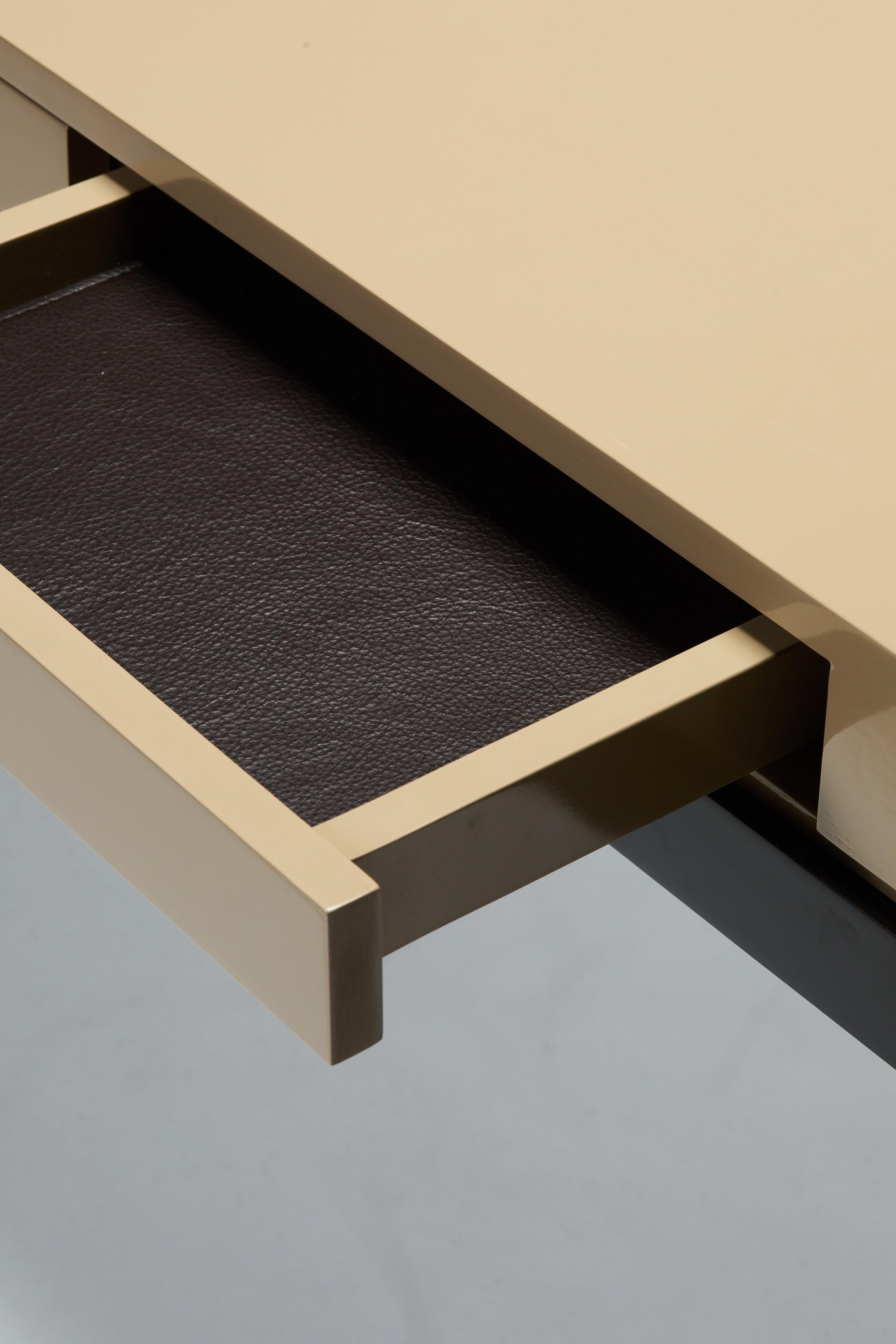 Italian Desk, TARA by Reda Amalou, 2019, Beige Lacquer Top, Walnut, 140 cm For Sale