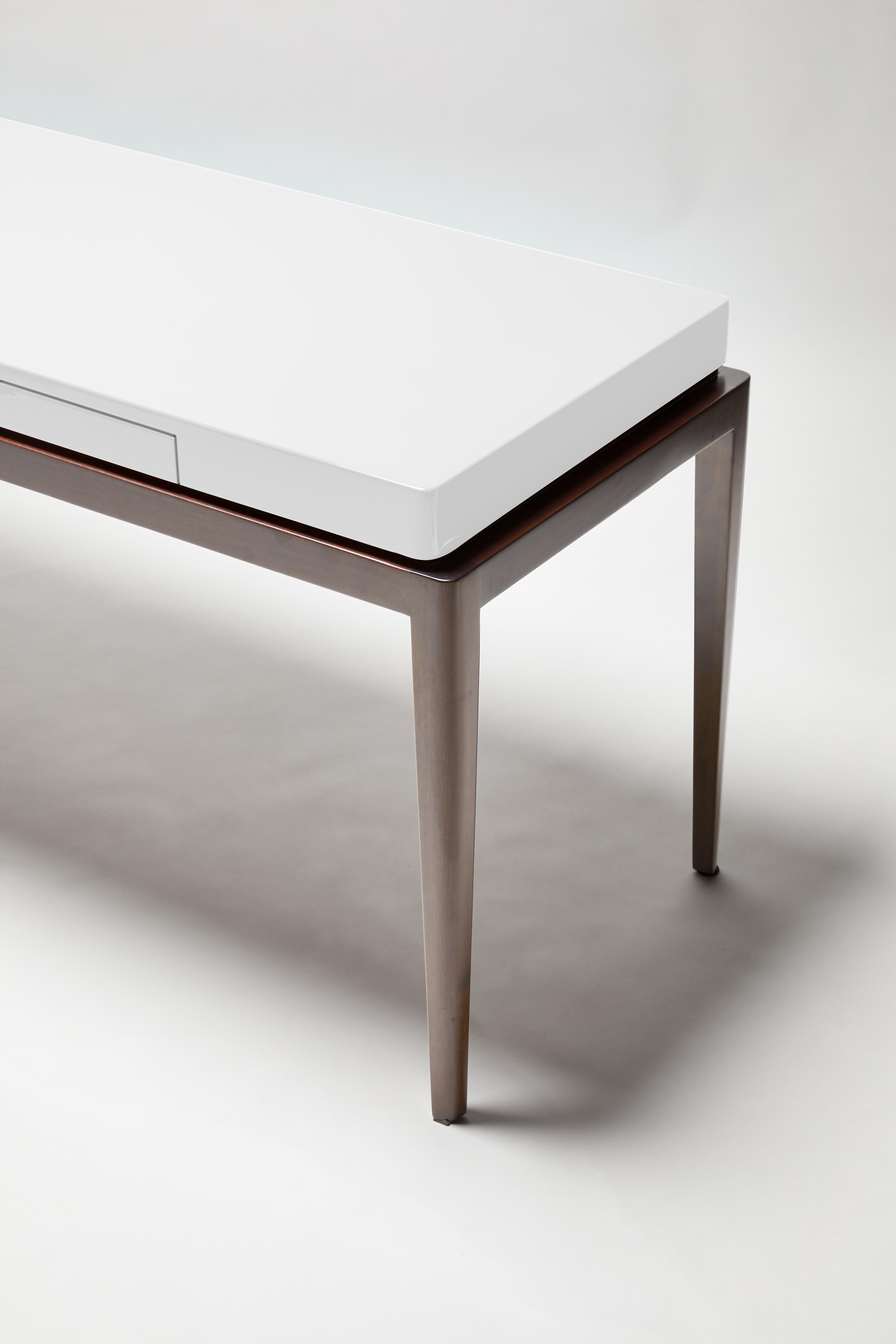 Contemporary Desk, TARA by Reda Amalou, 2019, Beige Lacquer Top, Walnut, 140 cm For Sale