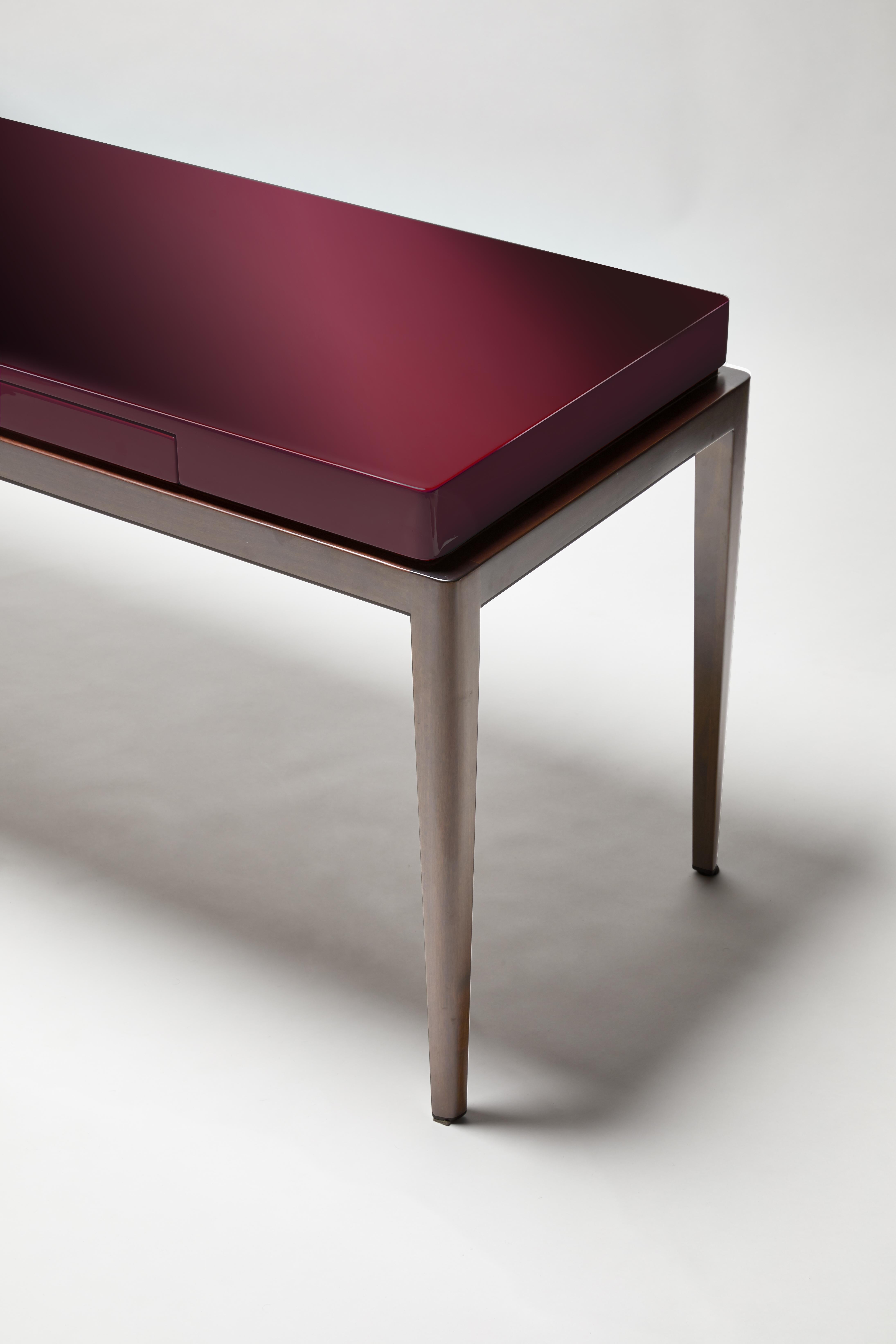 Wood Desk, TARA by Reda Amalou, 2019, Beige Lacquer Top, Walnut, 140 cm For Sale