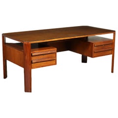 Desk Teak Veneer Glass, Italy, 1960s