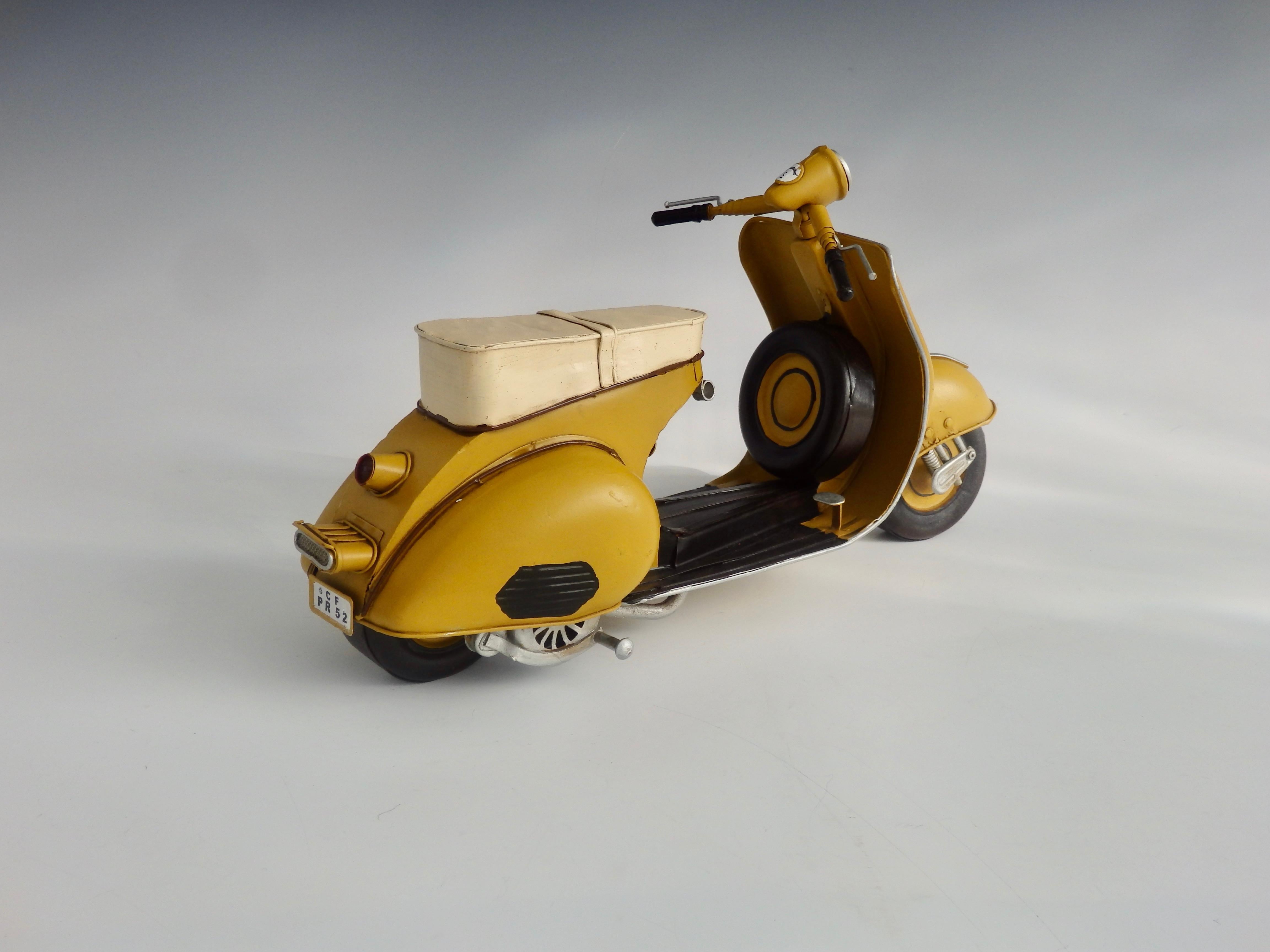 Mid-Century Modern Desk Top Tin Folk Art Sculpture of Italian Lambretta or Vespa Scooter