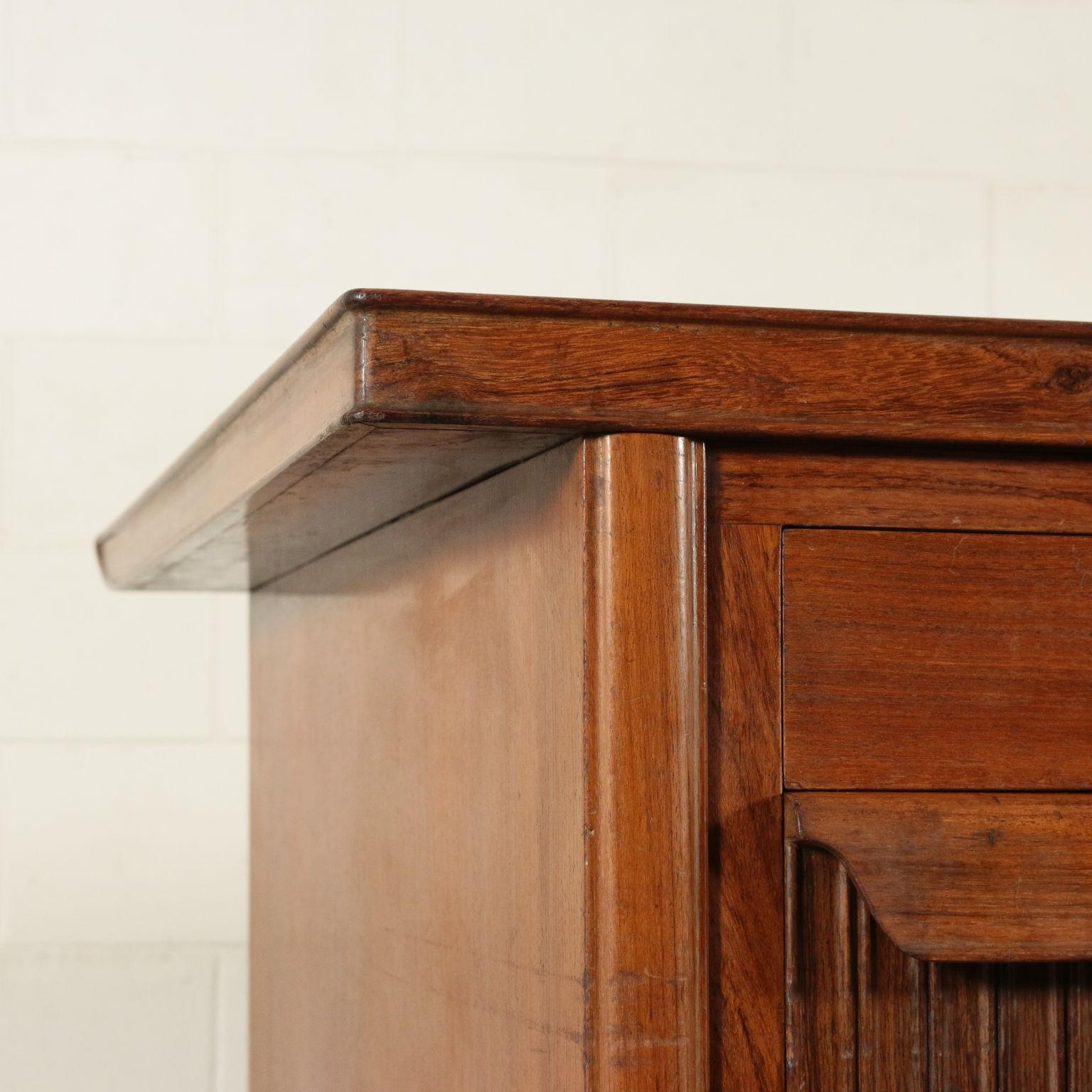 Mid-Century Modern Desk Veneered Wood Maple Back-Treated Glass, Italy, 1950s