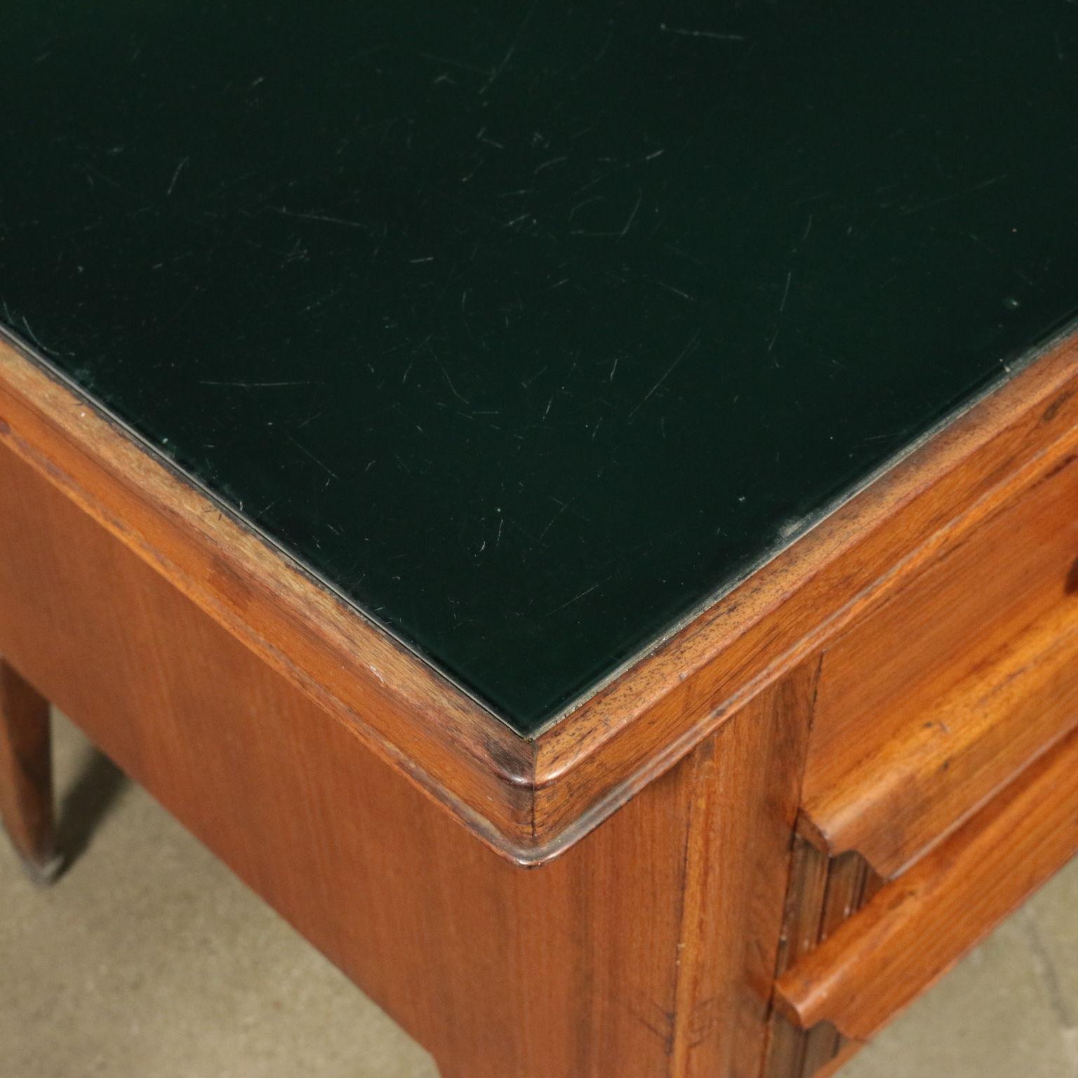 Italian Desk Veneered Wood Maple Back-Treated Glass, Italy, 1950s