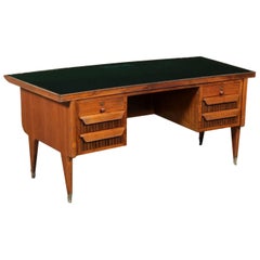 Desk Veneered Wood Maple Back-Treated Glass, Italy, 1950s