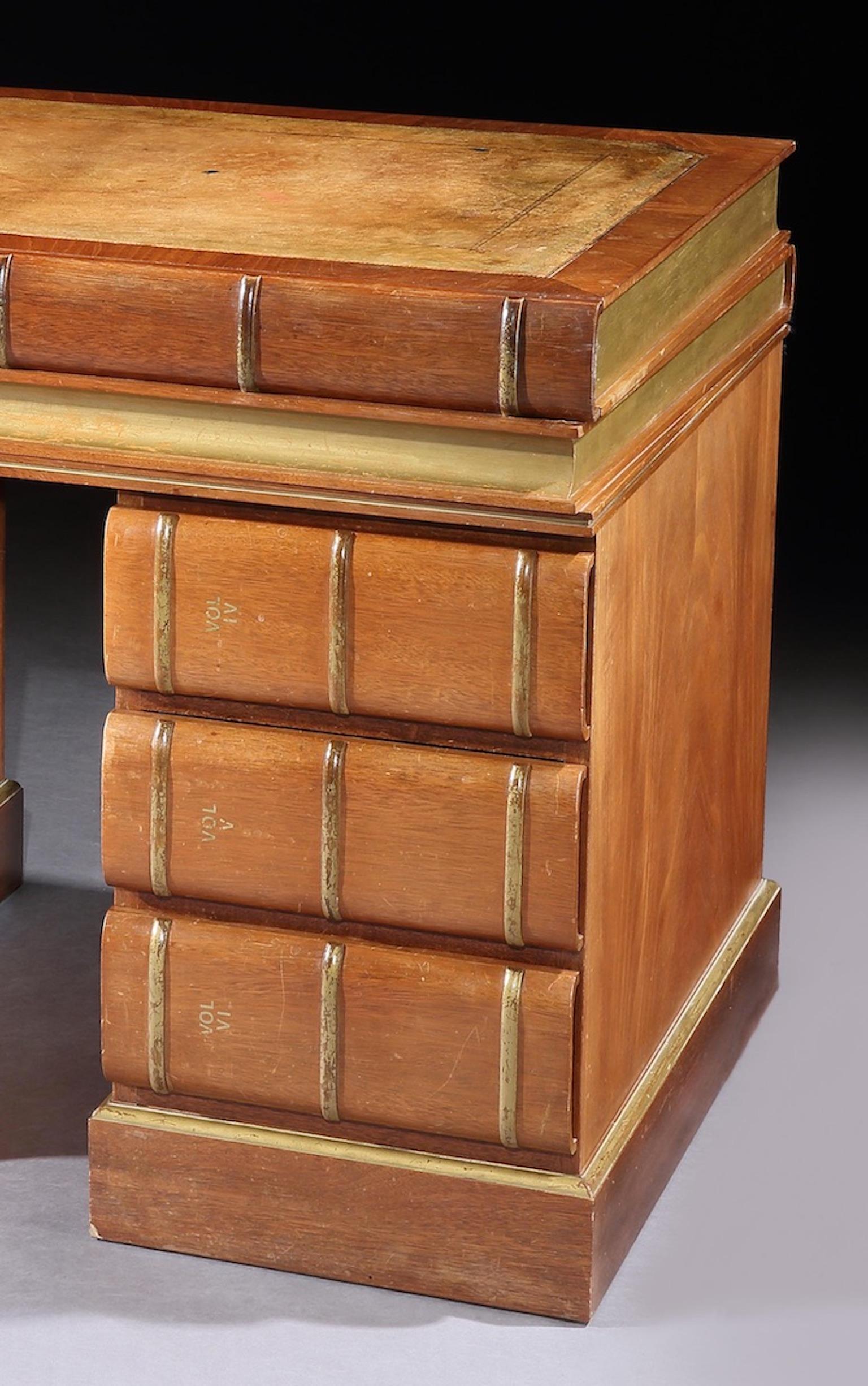 Joinery Desk, Vintage, Mahogany, Gilding, Book-Spine Form Drawers, History of England For Sale