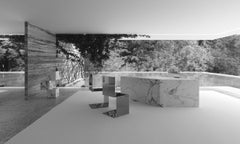 Desk White Marble, Leather 225x75x75cm Trapezoid shape Germany Handcrafted pc1/1