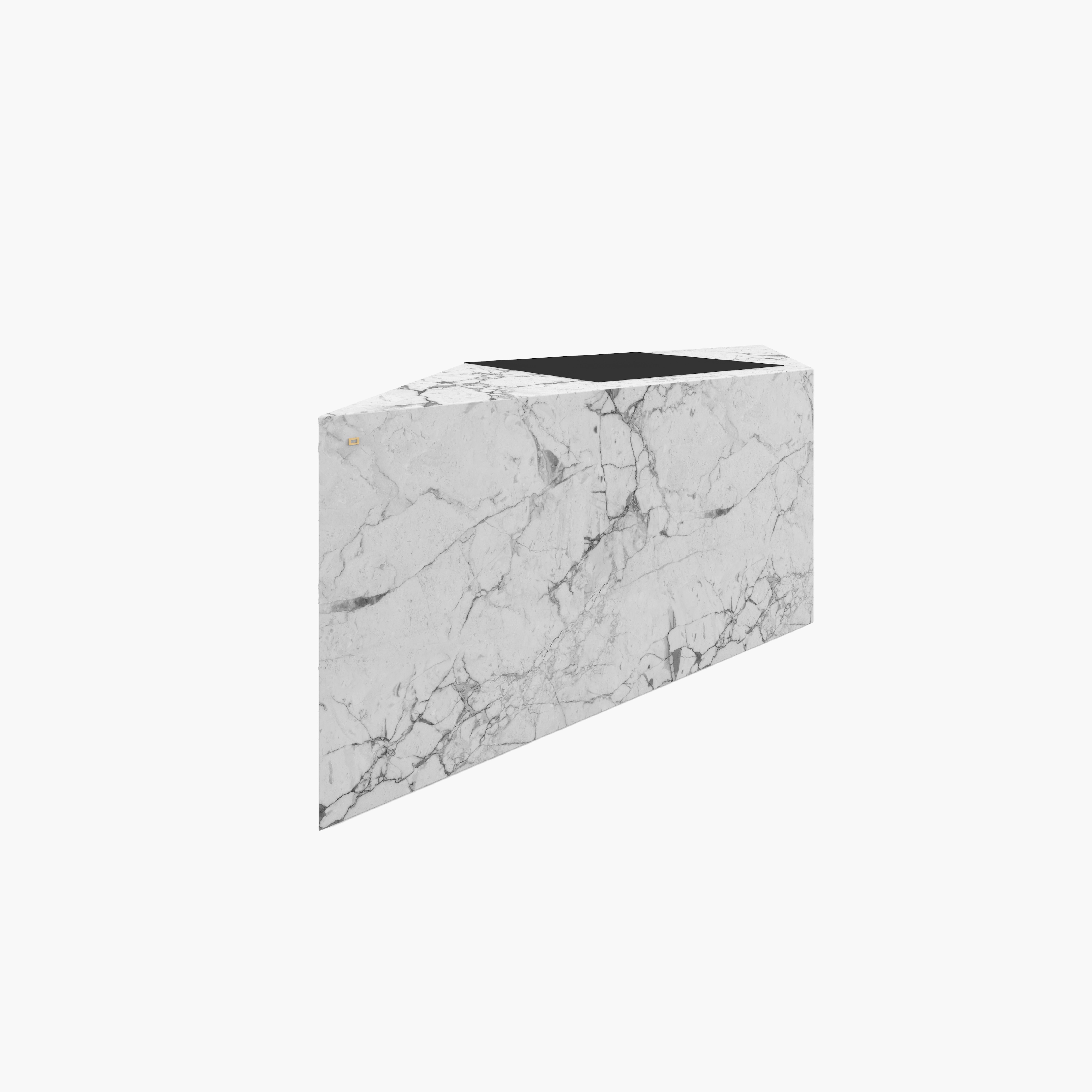 Contemporary Desk White Marble, Leather 225x75x75cm Trapezoid shape Germany Handcrafted pc1/1 For Sale