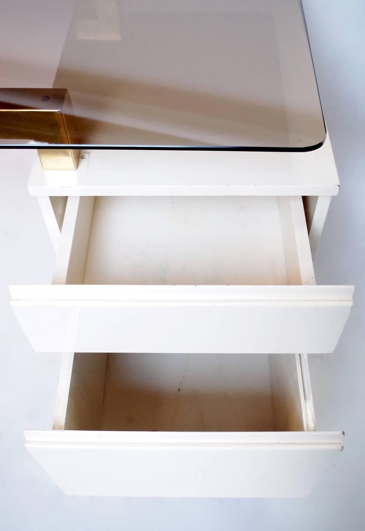 Japanned Desk with a Box of Drawers in White Lacquer, Pierre Cardin Style, circa 1970