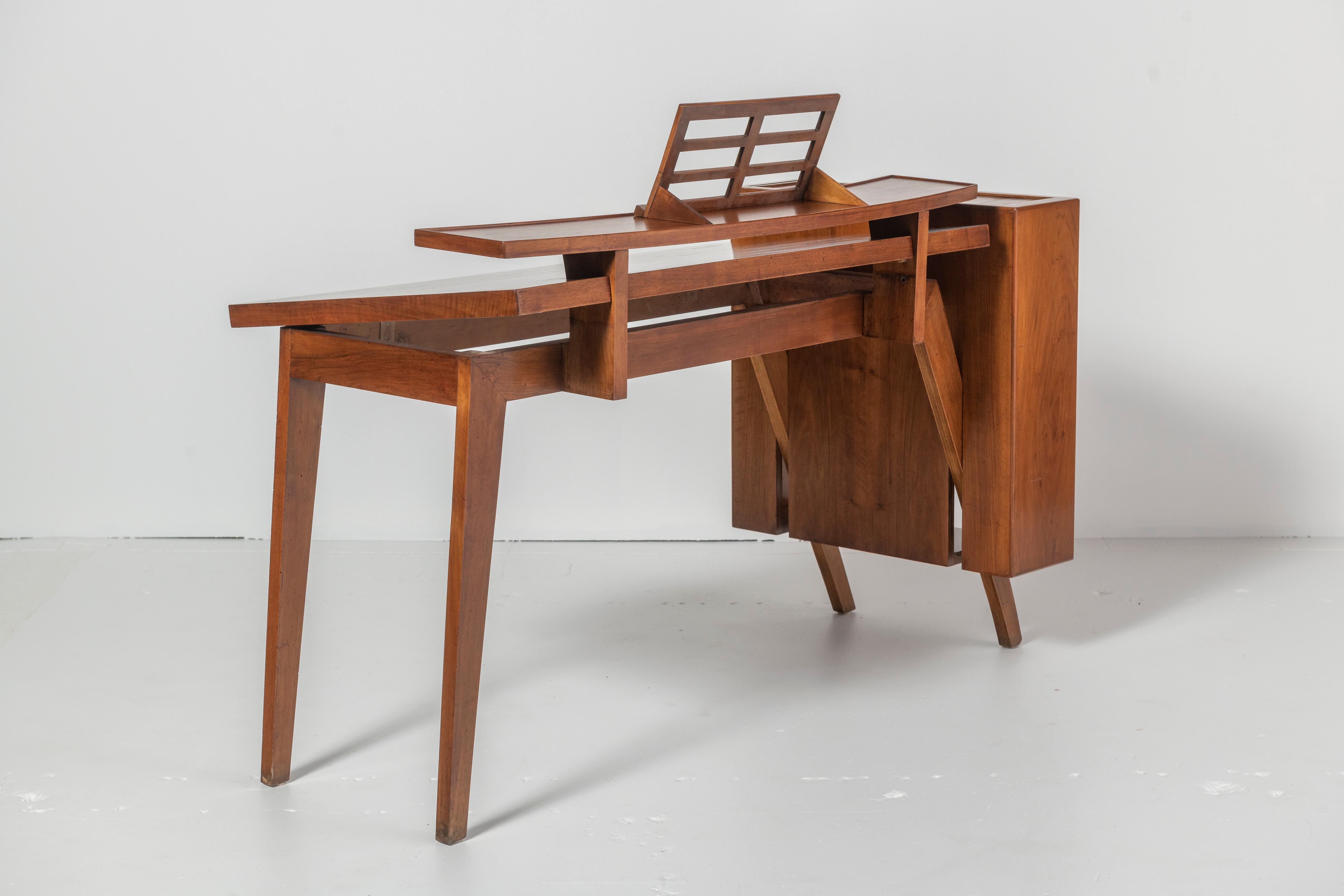 Desk with Adjustable Top and Side Compartment Walnut Veneer, Italy, 1950s 4