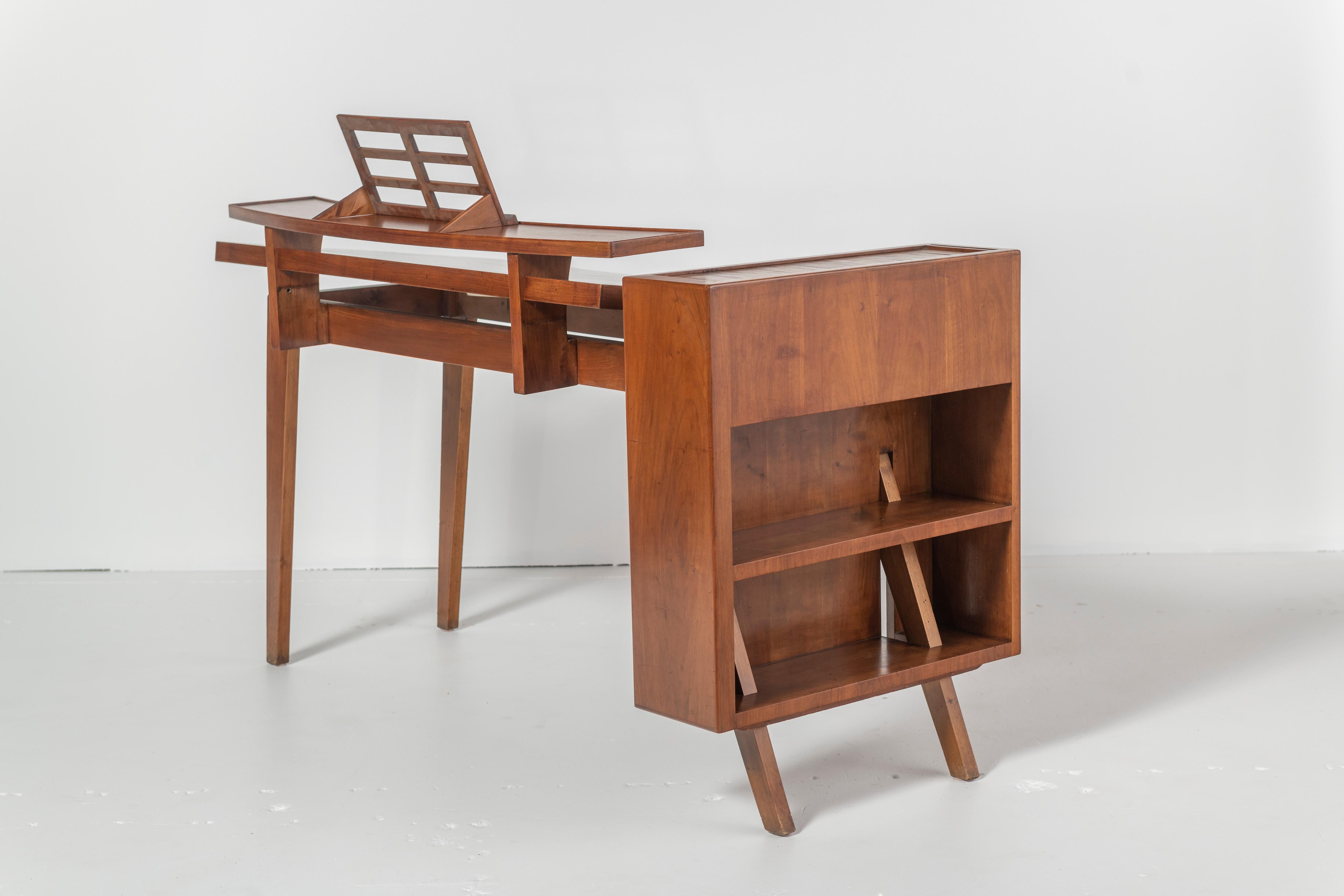 Desk with Adjustable Top and Side Compartment Walnut Veneer, Italy, 1950s 8