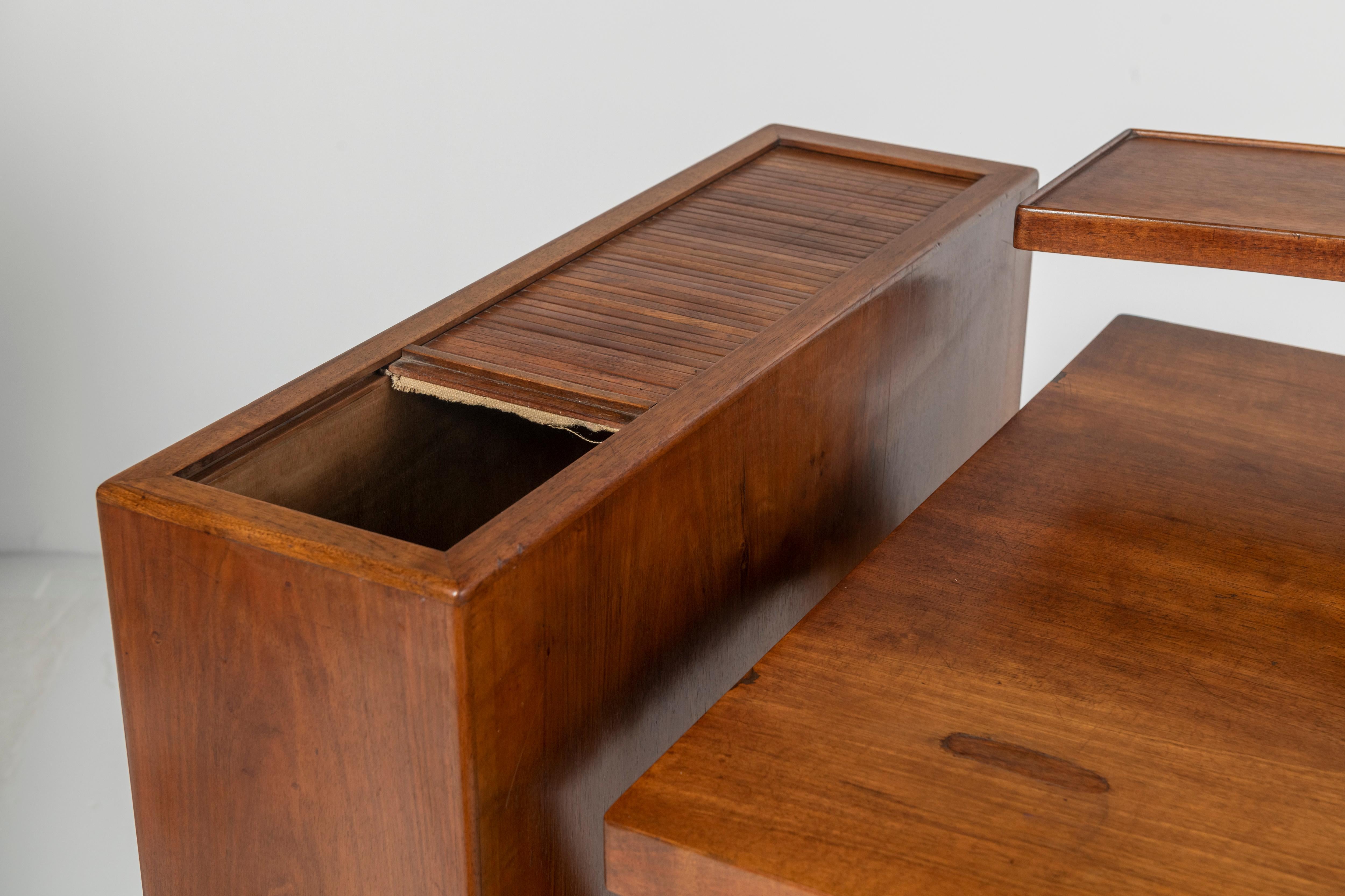 Italian Desk with Adjustable Top and Side Compartment Walnut Veneer, Italy, 1950s