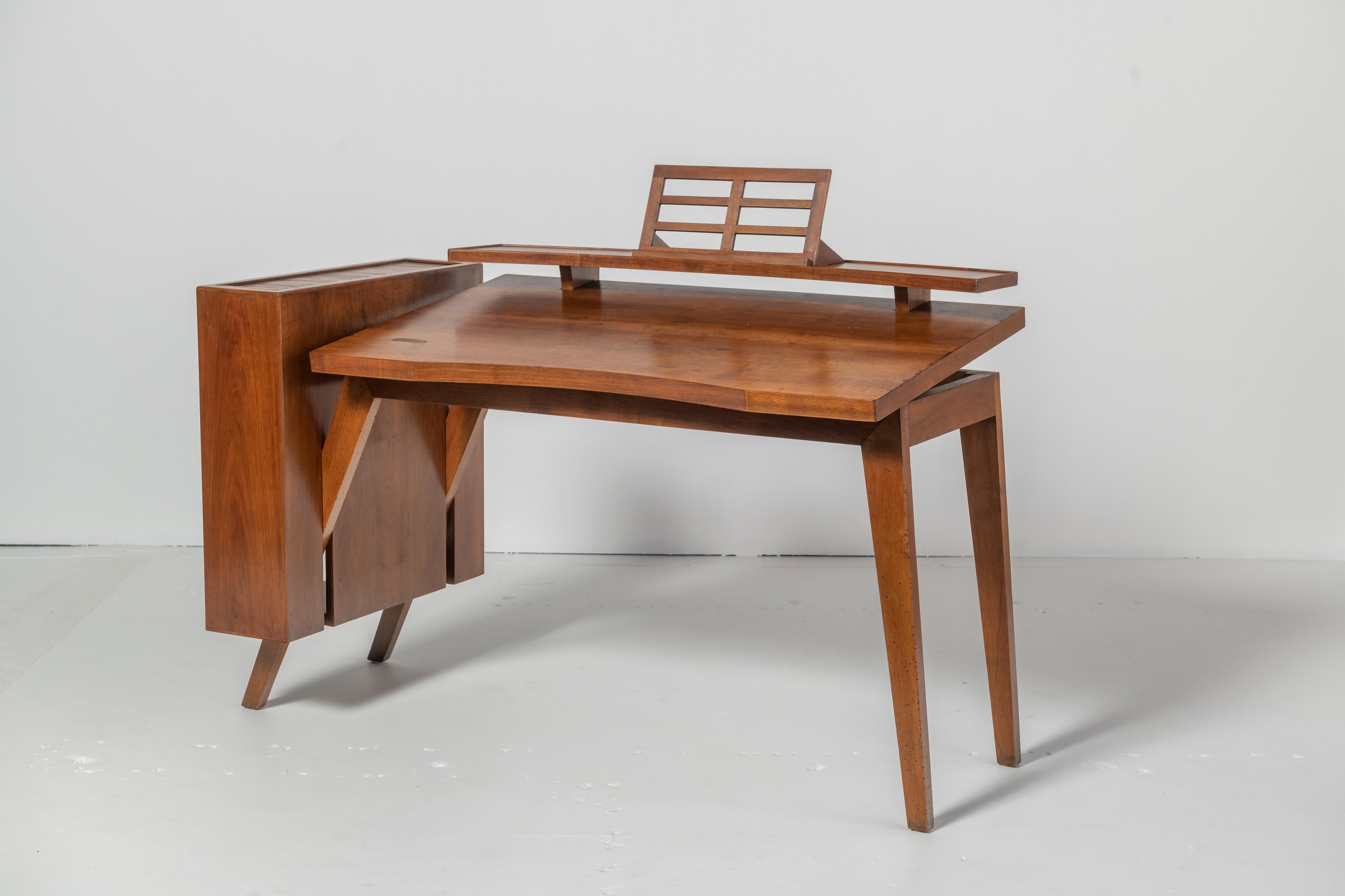 Desk with Adjustable Top and Side Compartment Walnut Veneer, Italy, 1950s 1