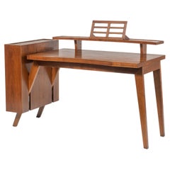 Desk with Adjustable Top and Side Compartment Walnut Veneer, Italy, 1950s
