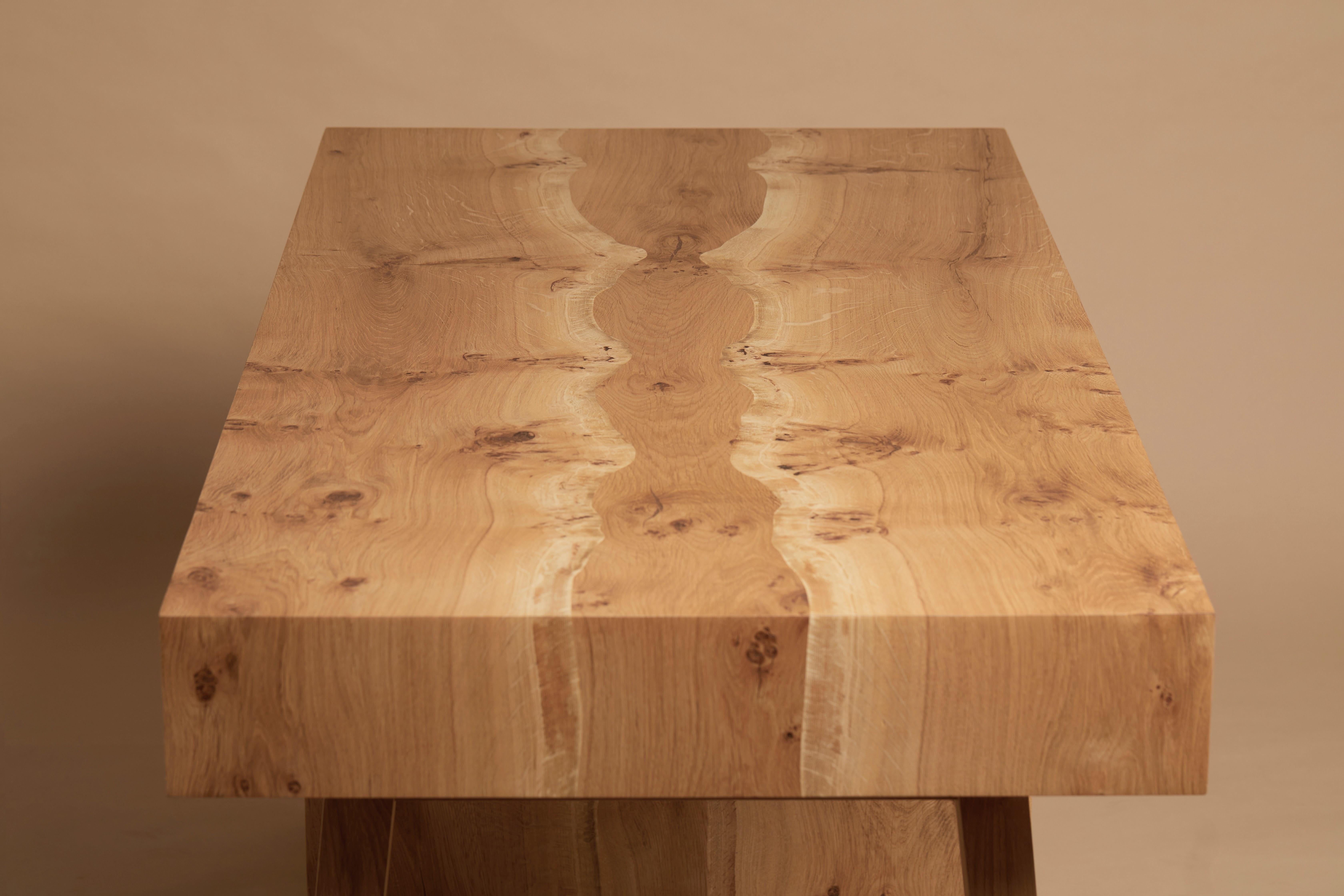 Desk, book-matched pippy English oak, printer and file drawer By Jonathan Field For Sale 11