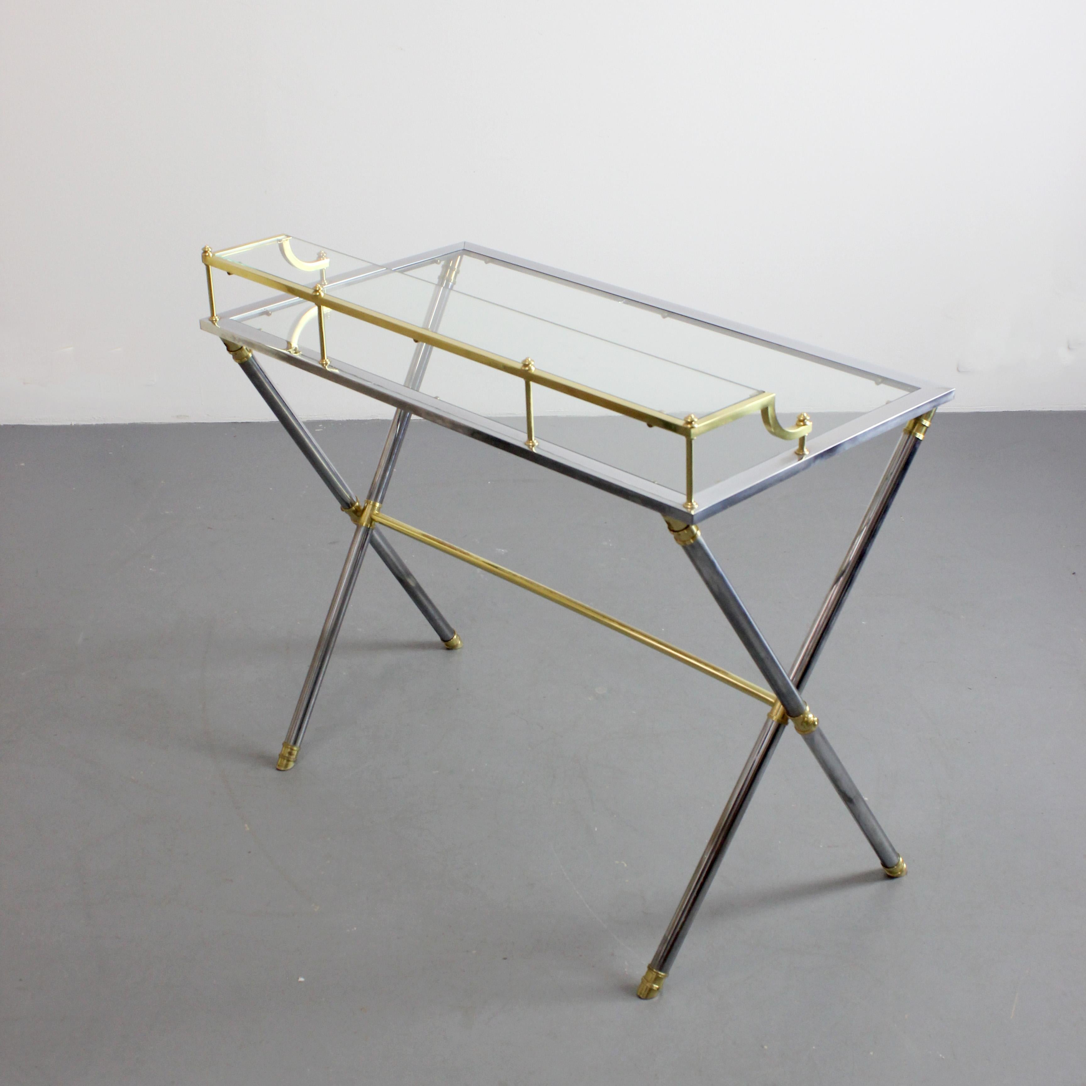 Desk with chrome-plated steel frame and gilt-plated brass details, glass top in vendita 4