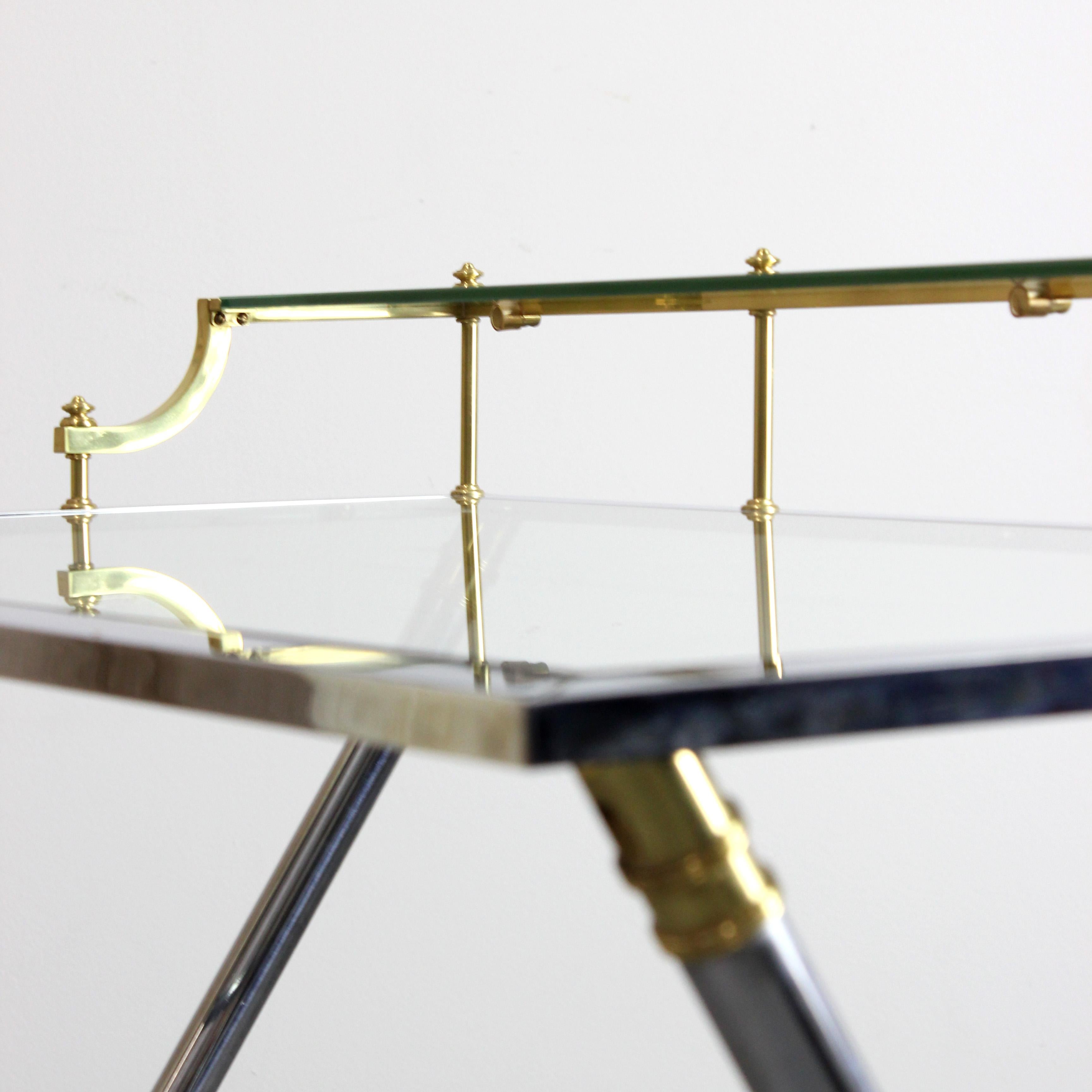 Desk with chrome-plated steel frame and gilt-plated brass details, glass top in vendita 6