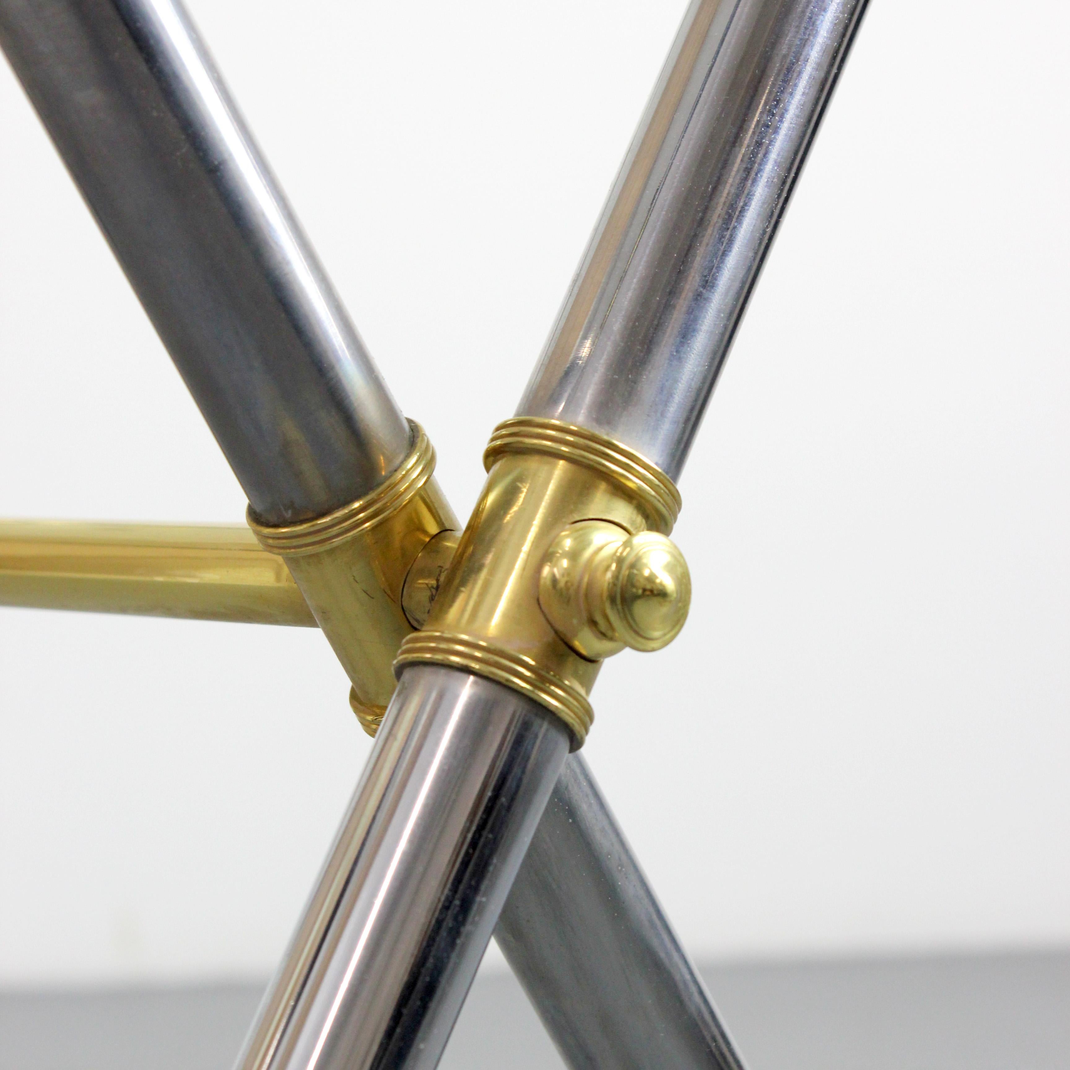 Italiano Desk with chrome-plated steel frame and gilt-plated brass details, glass top in vendita