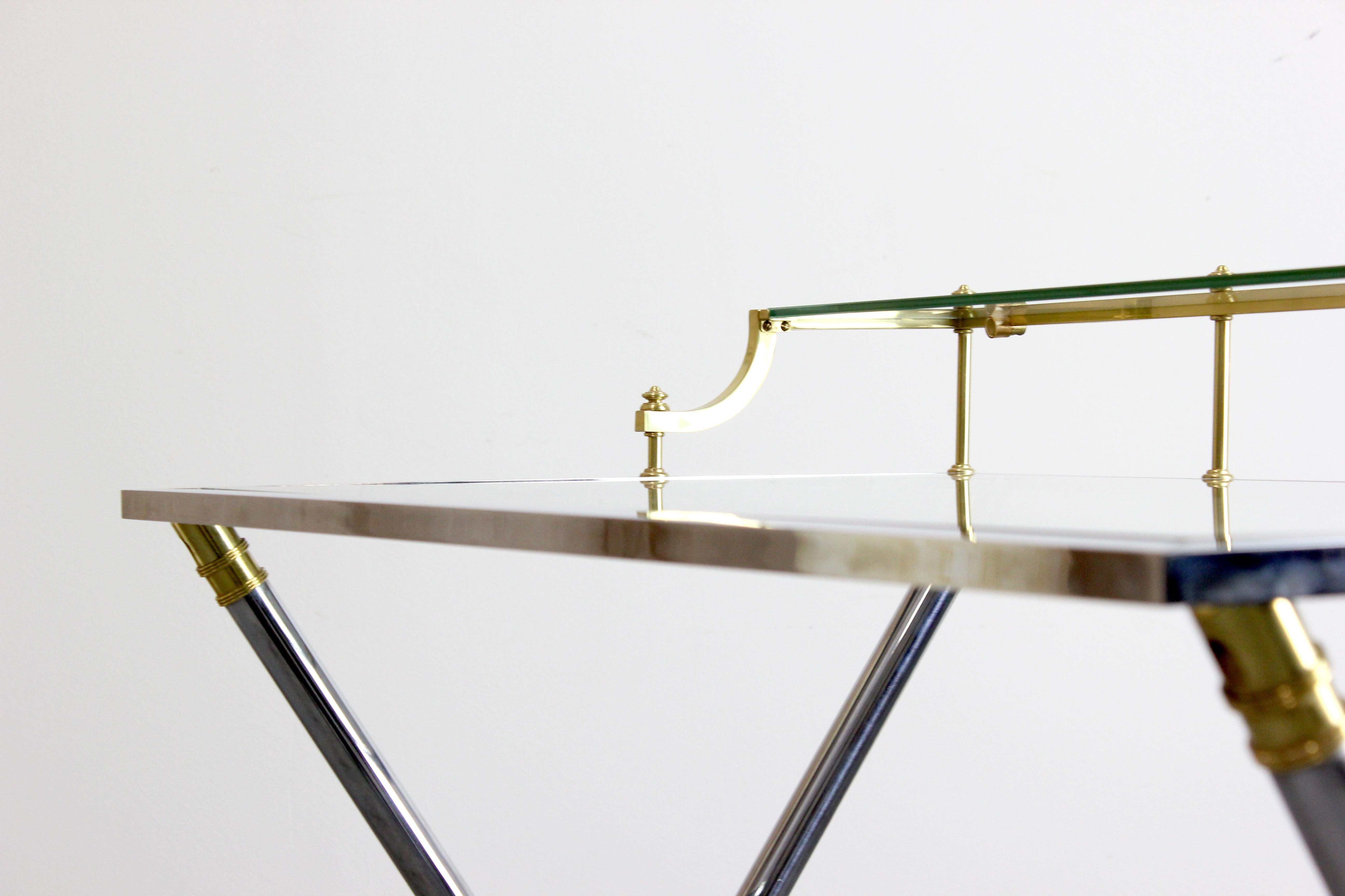 Desk with chrome-plated steel frame and gilt-plated brass details, glass top in vendita 1