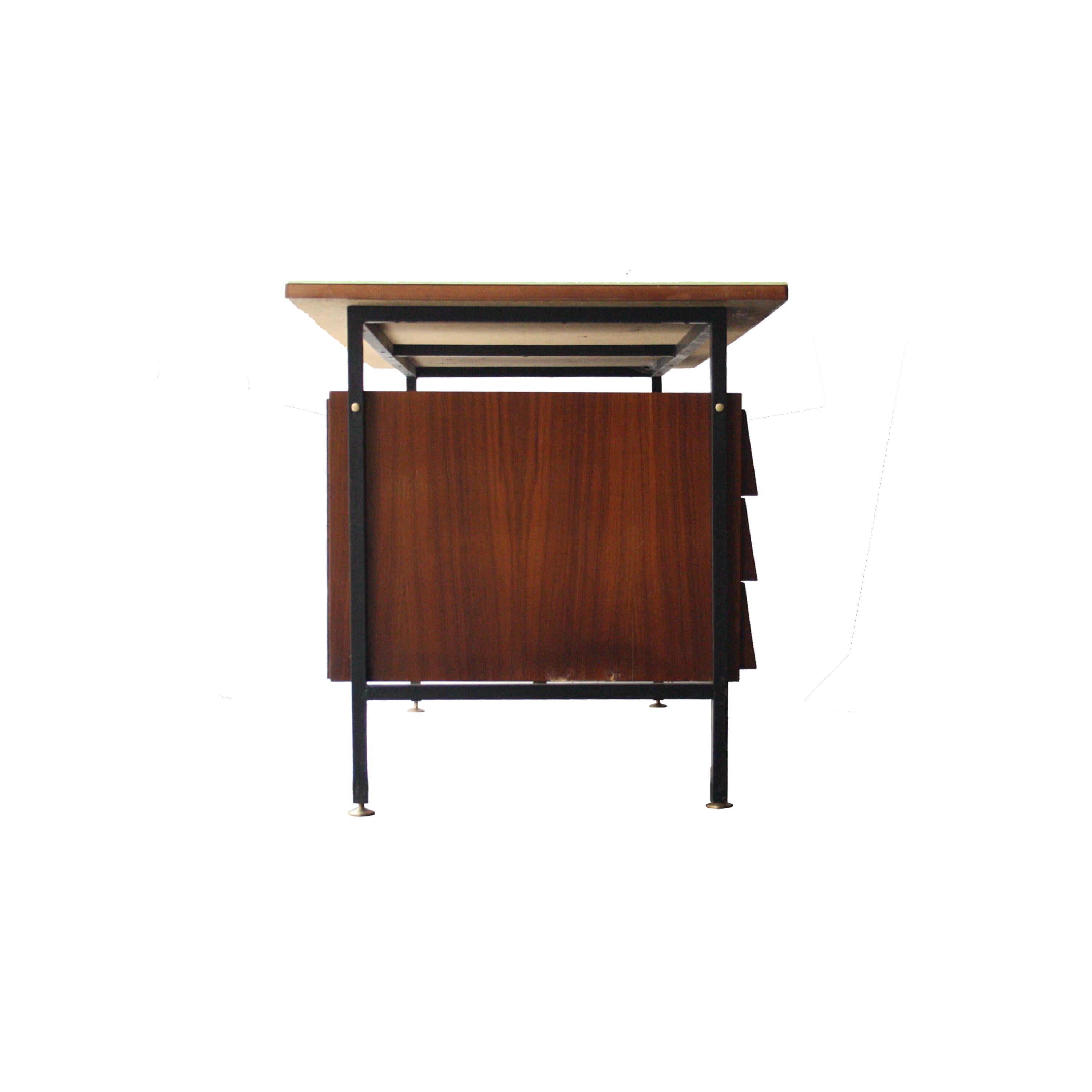 Lacquered Mid-Cantury Modern Rectangular Rosewood Glass Desk Italian, 1960