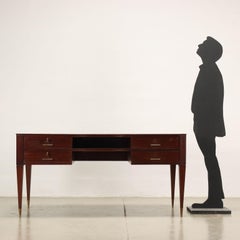Desk with Double Side Drawers Mahogany Veneer, Italy, 1950s