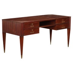 Desk with Double Side Drawers Mahogany Veneer, Italy, 1950s