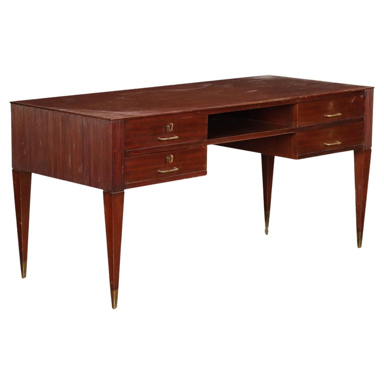 Desk with Double Side Drawers Mahogany Veneer, Italy, 1950s For Sale at