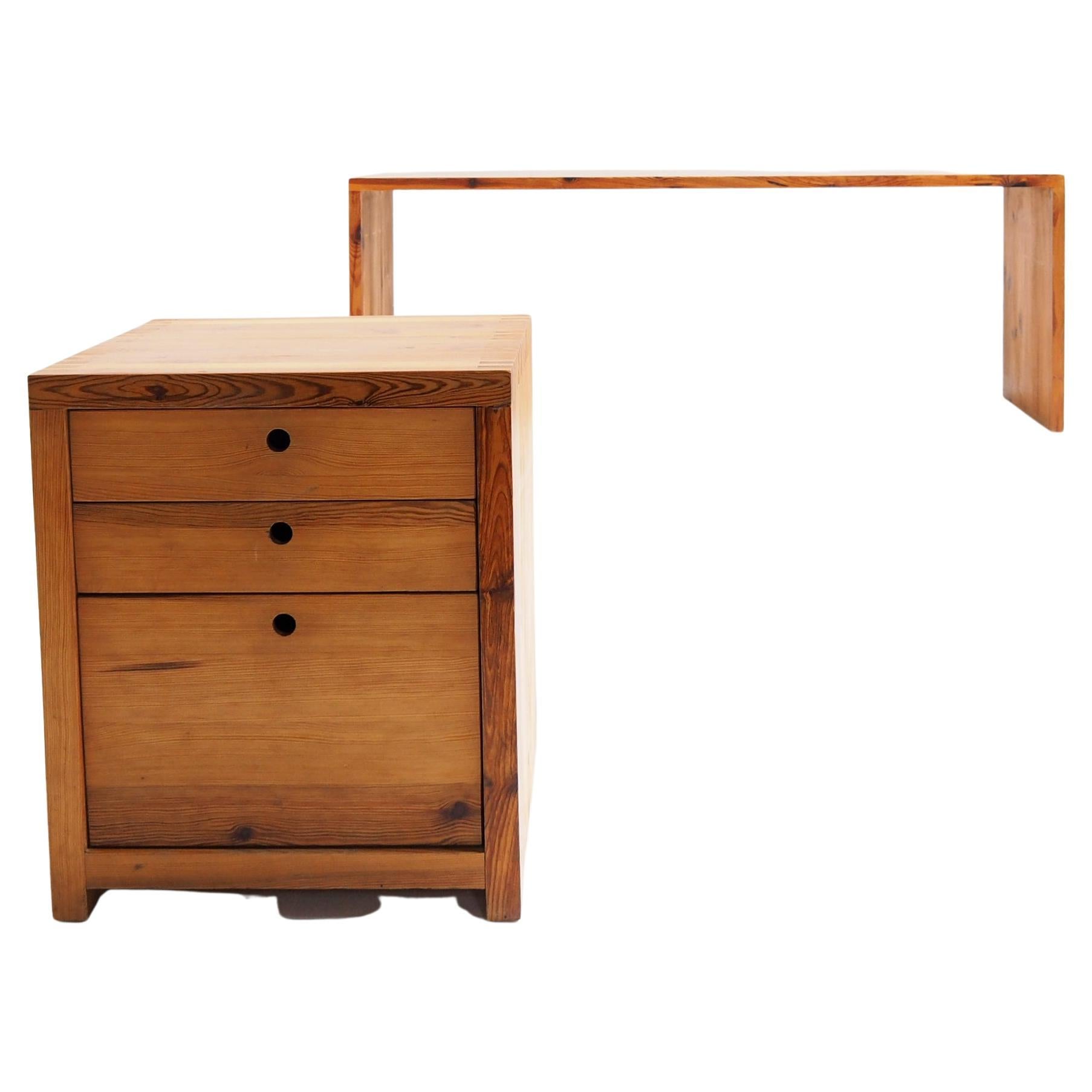 Desk with Drawer Unit in Solid Pine by Dutch Designer Ate Van Apeldoorn For Sale