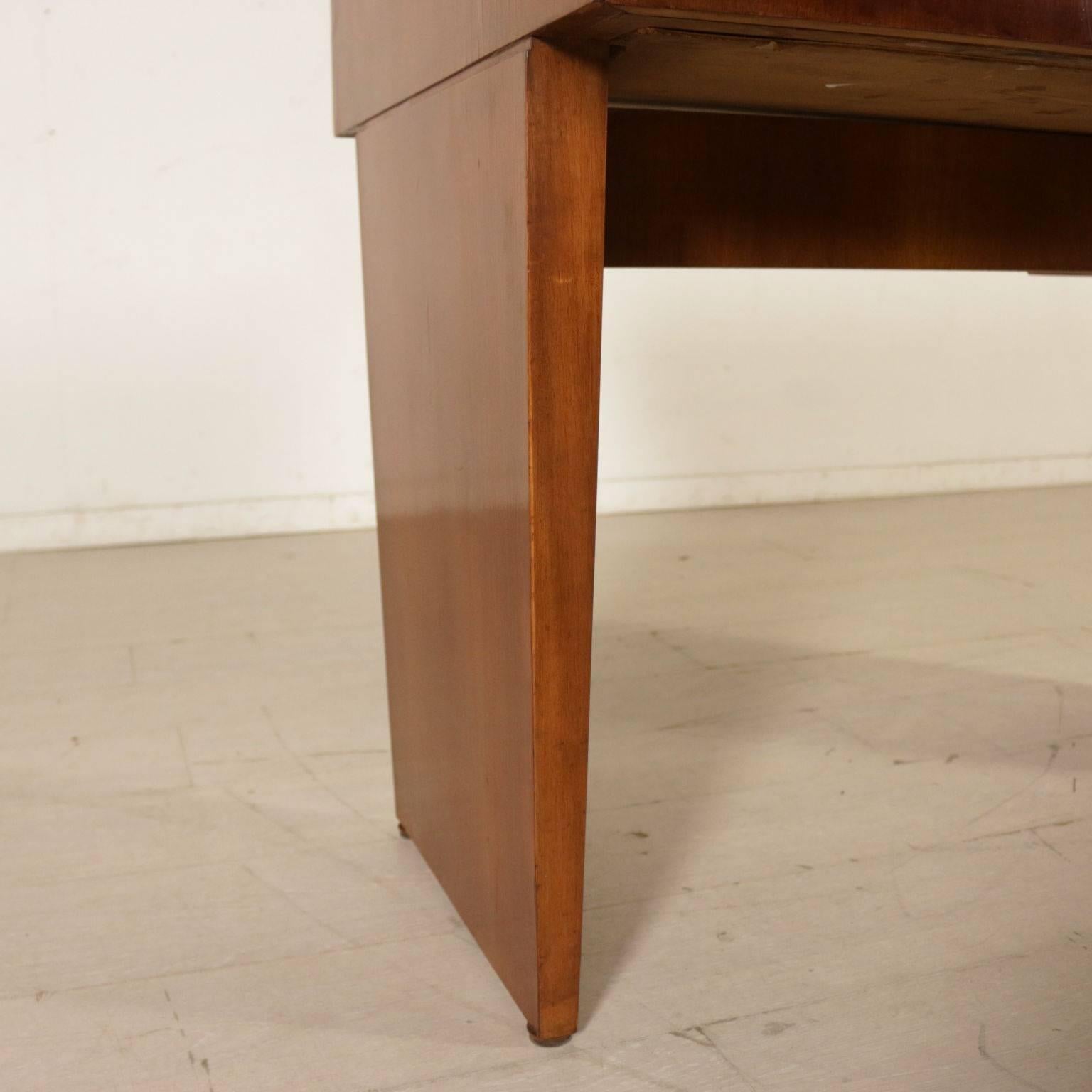 Desk with Drawers Walnut Veneer Brass Vintage, Italy, 1950s 3