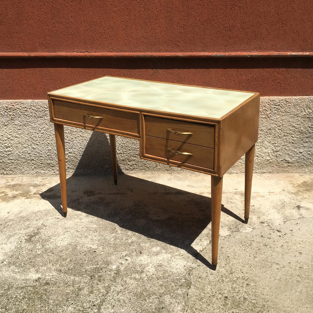 light wood desk with drawers